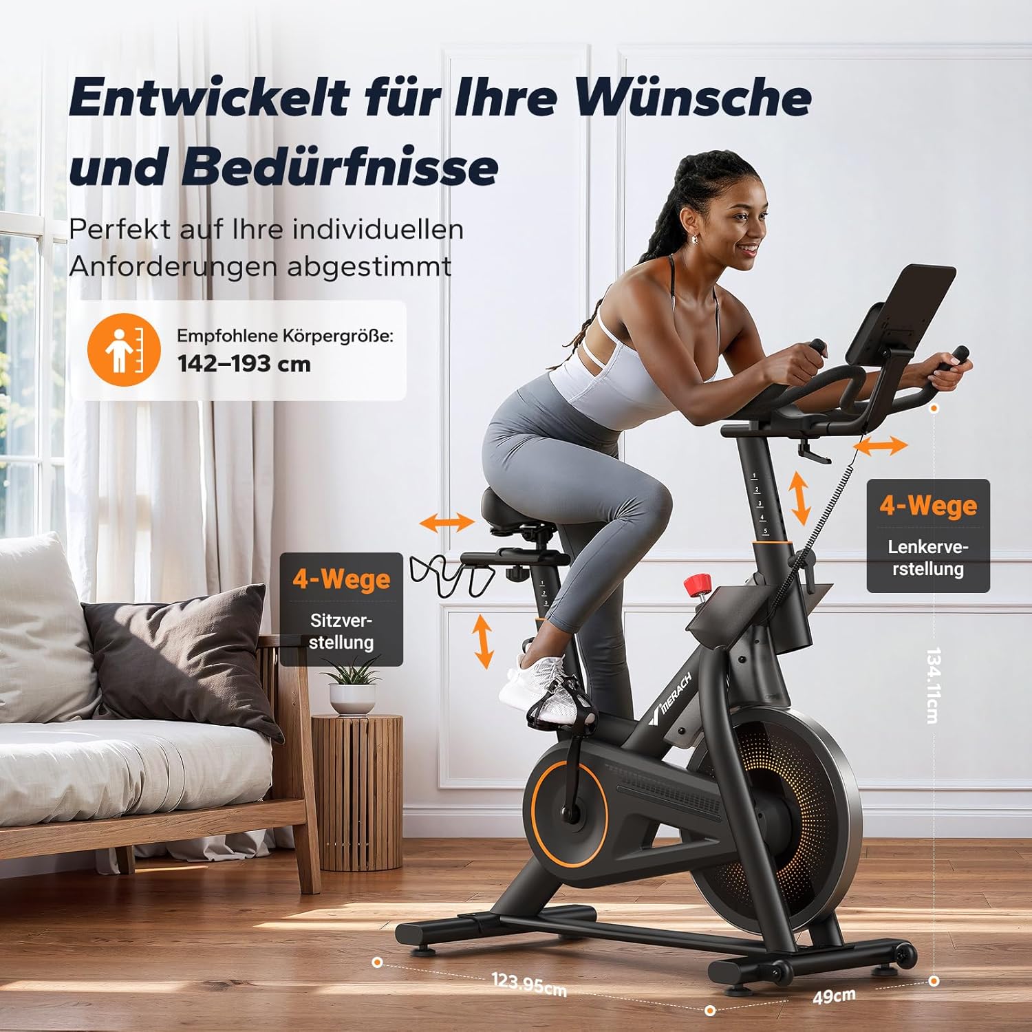 MERACH Profi-Heimtrainer Fahrrad mit 10kg Schwungrad, Max Laufruhe und Stabilität, Studioähnliches Training zu Hause, Leises Magnetbremssystem, Stoßdämpfender Luftkissensattel, Eigene App, Bis 158KG – Bild 7