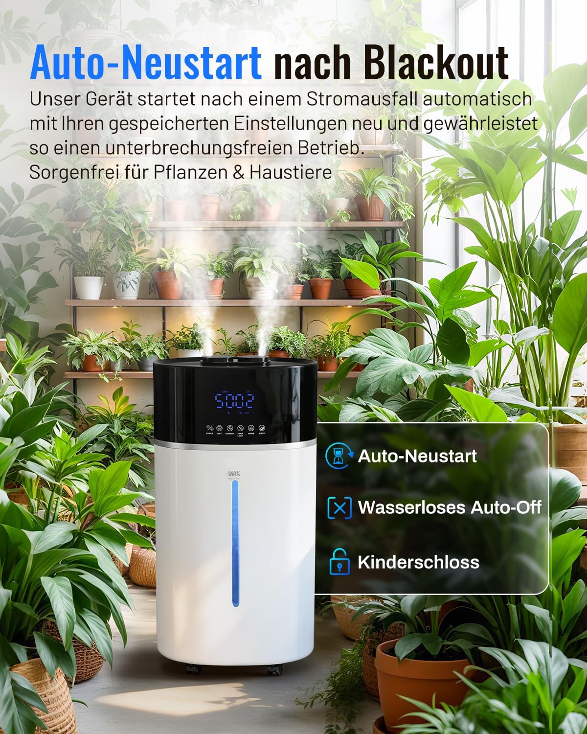 Luftbefeuchter für große Räume, 18 l, warmer und kühler Nebel, Luftbefeuchter bis zu 200 m², Raumbefeuchter für Wohnzimmer, verlängertes Rohr und Doppeldüsen, Ultraschall-Luftbefeuchter, Schlafzimmer/Büro/Pflanzen/gewerblich, Weiß – Bild 5