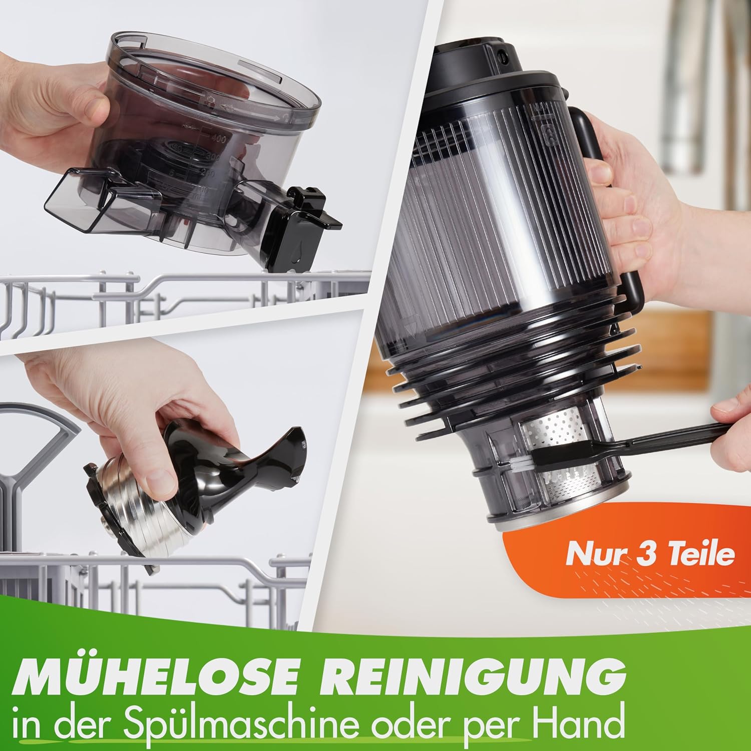 Nutrilovers Slow Juicer Nutri-Press Max Ganzfrucht-Entsafter mit XXL-150-mm-Öffnung, BPA-frei, inklusive Saftflasche, Slow-Juice-Rezeptbuch – Bild 8