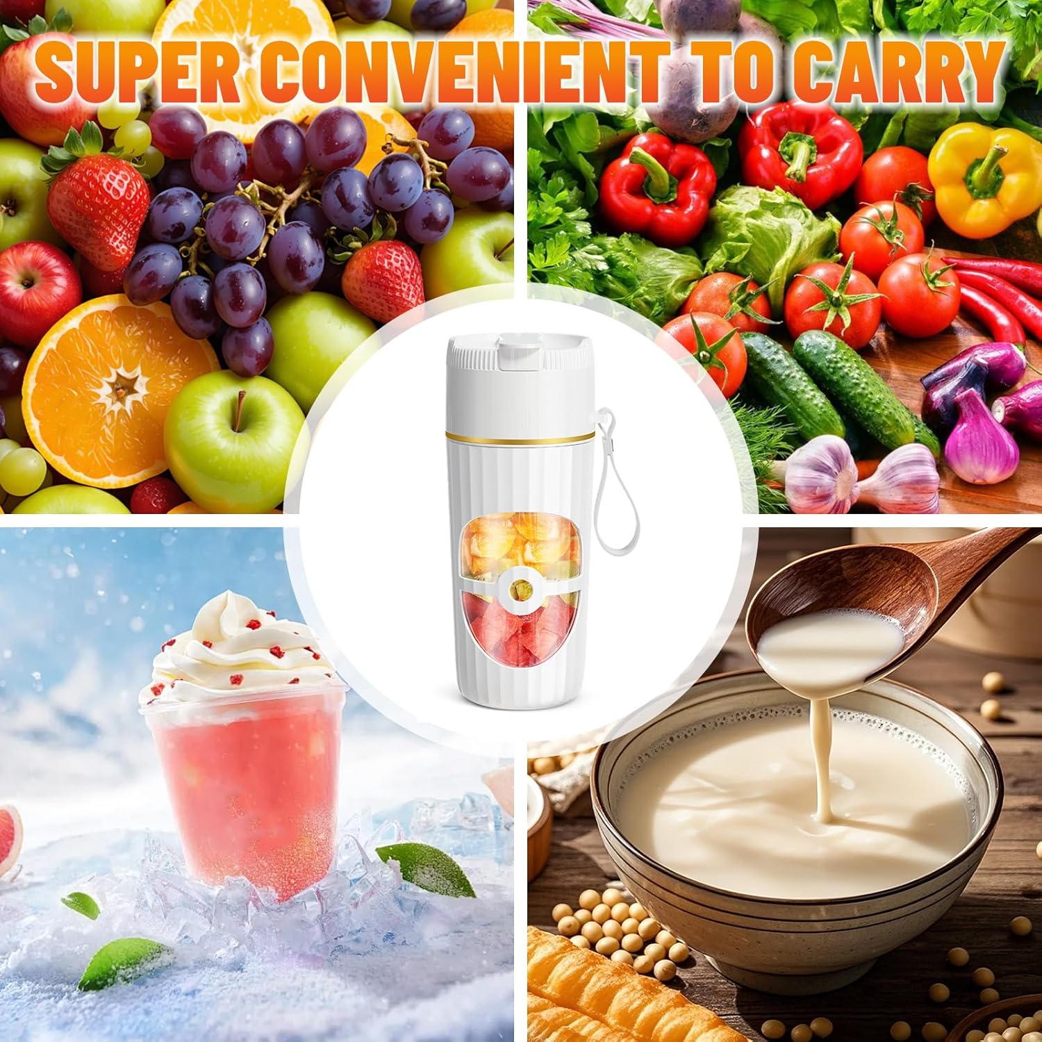 Tragbarer Mixer Smoothie Maker 400 ml, Mini-Standmixer mit 10 Edelstahlklingen, USB-C-Ladegerät Smoothie Maker To Go, tragbarer Mixer für Proteinshakes, Smoothies, Früchte & Babynahrung – Bild 7