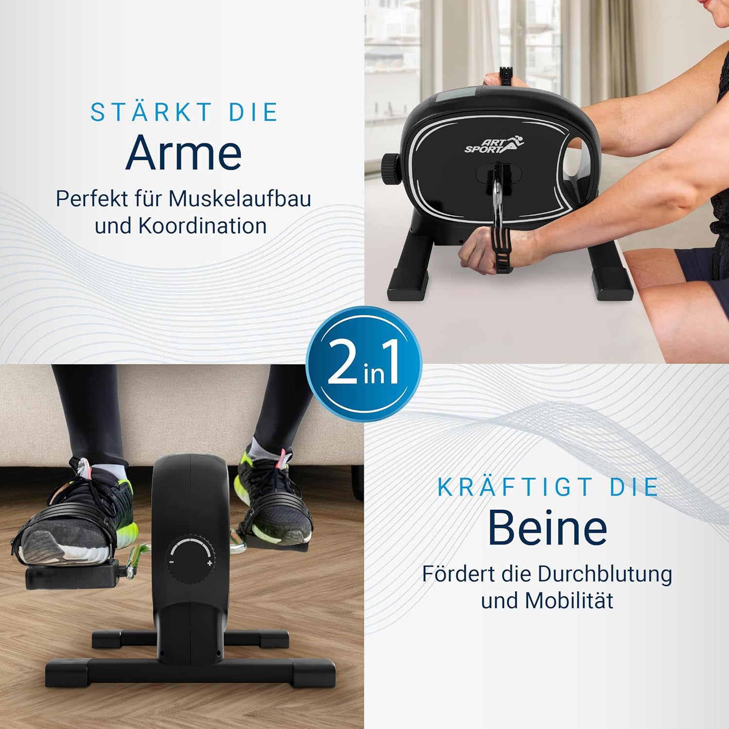 Juskys Sportivo Pedaltrainer, leiser Heimtrainer, Fitnessgerät, Senioren, Armtrainer, Beintrainer, Mini-Fahrrad für Zuhause – Bild 3