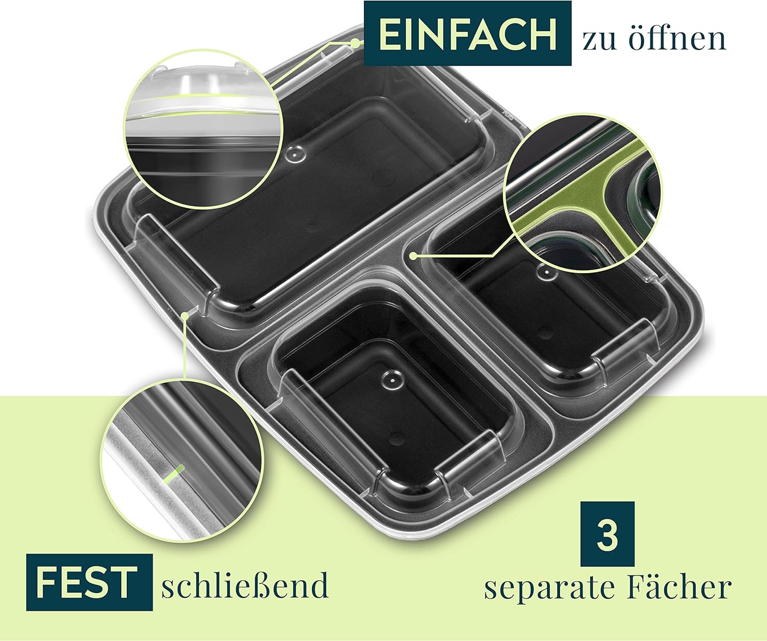Meal-Prep-Boxen mit 3 Fächern im praktischen 10er-Pack – mikrowellen- und spülmaschinenfest, wiederverwendbar, luftdicht verschlossen, BPA-frei, Lunchbox, Gefrierbehälter, Tupperware-Set, Mikrowellengeschirr – Bild 4