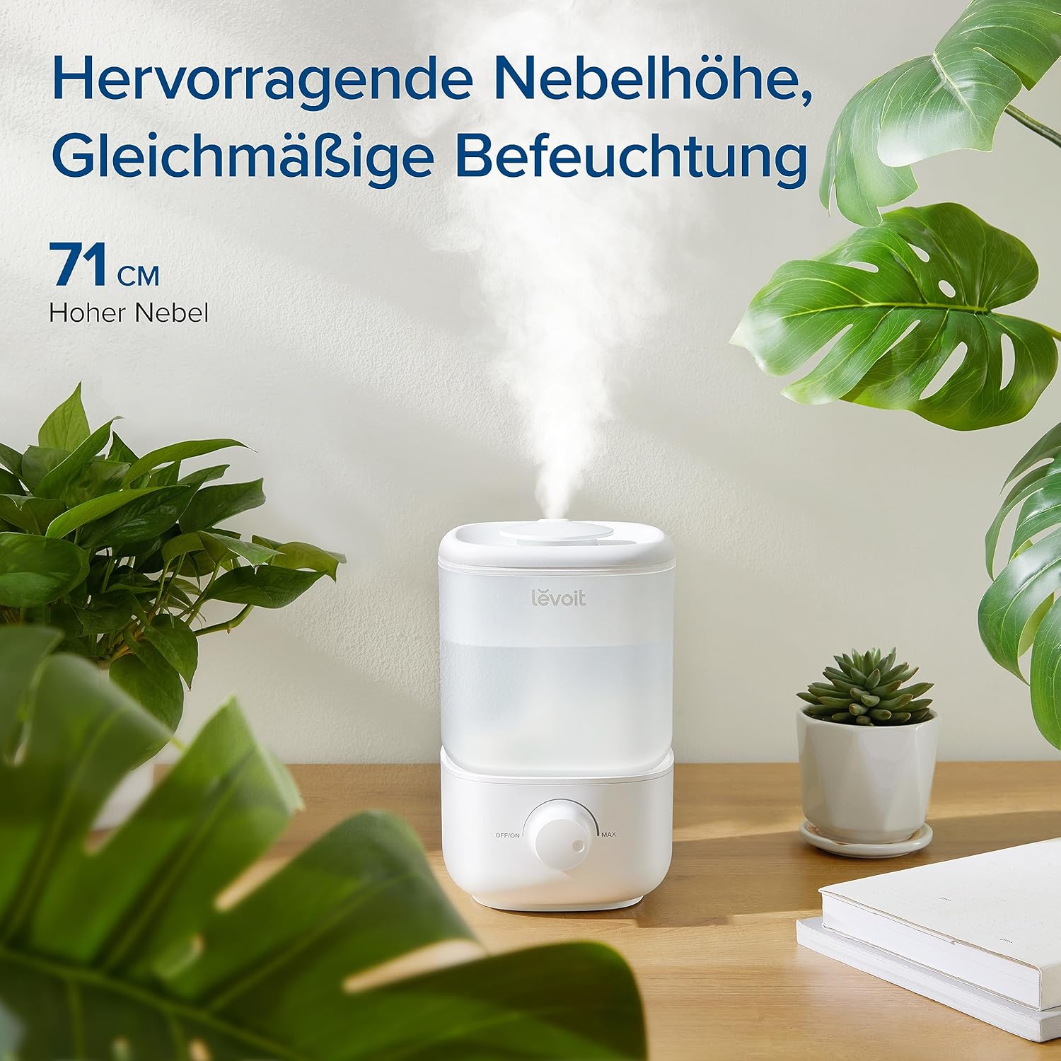 Levoit Schlafzimmer-Luftbefeuchter, 23 dB leiser Luftbefeuchter, Top Fill für Baby, bis zu 25 Stunden, Raumbefeuchter mit 360 Grad drehbarer Düse für Kinderzimmer, Pflanzen, Autoabschaltung, 2,5 l, weiß – Bild 5