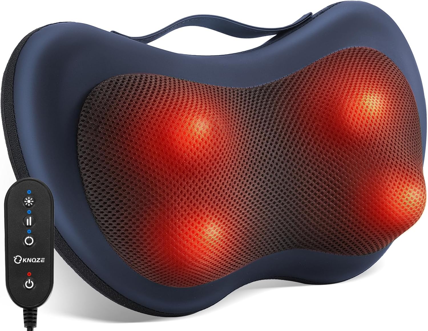 KNQZE Nackenmassagegerät mit Wärmefunktion, Shiatsu Massagegerät mit 3D Rotierenden Massageköpfen, Massagekissen für Nacken Schulter Rücken, Rückenmassagegerät für Büro Zuhause – Fernbedienung