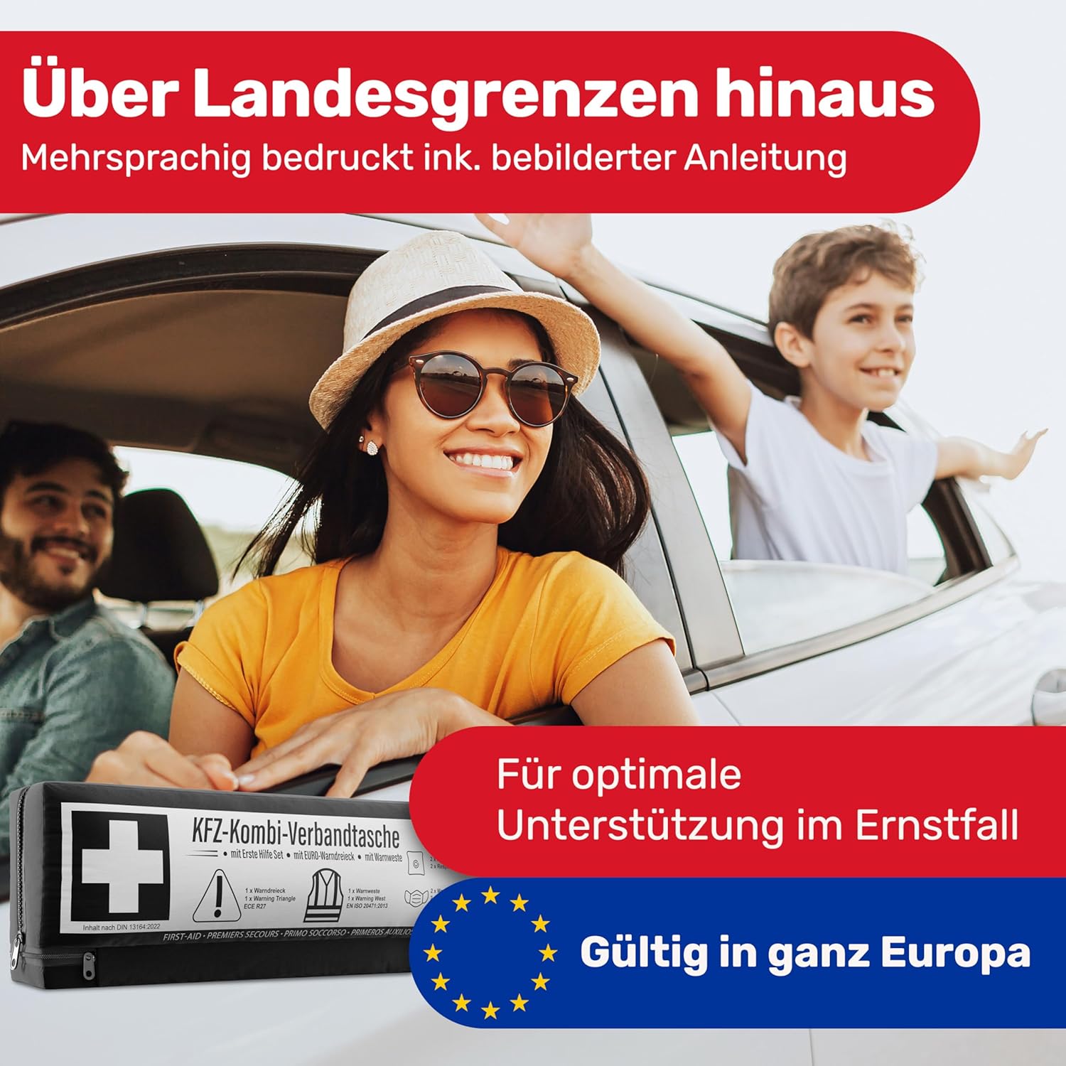 PKW Kombitasche (3 in 1) nach aktueller Norm 2026 - inkl. Warndreieck, Warnweste - Verbandskasten Warndreieck Set Verbandskasten KFZ DIN 13164:2022 (StVO konform) – Bild 6