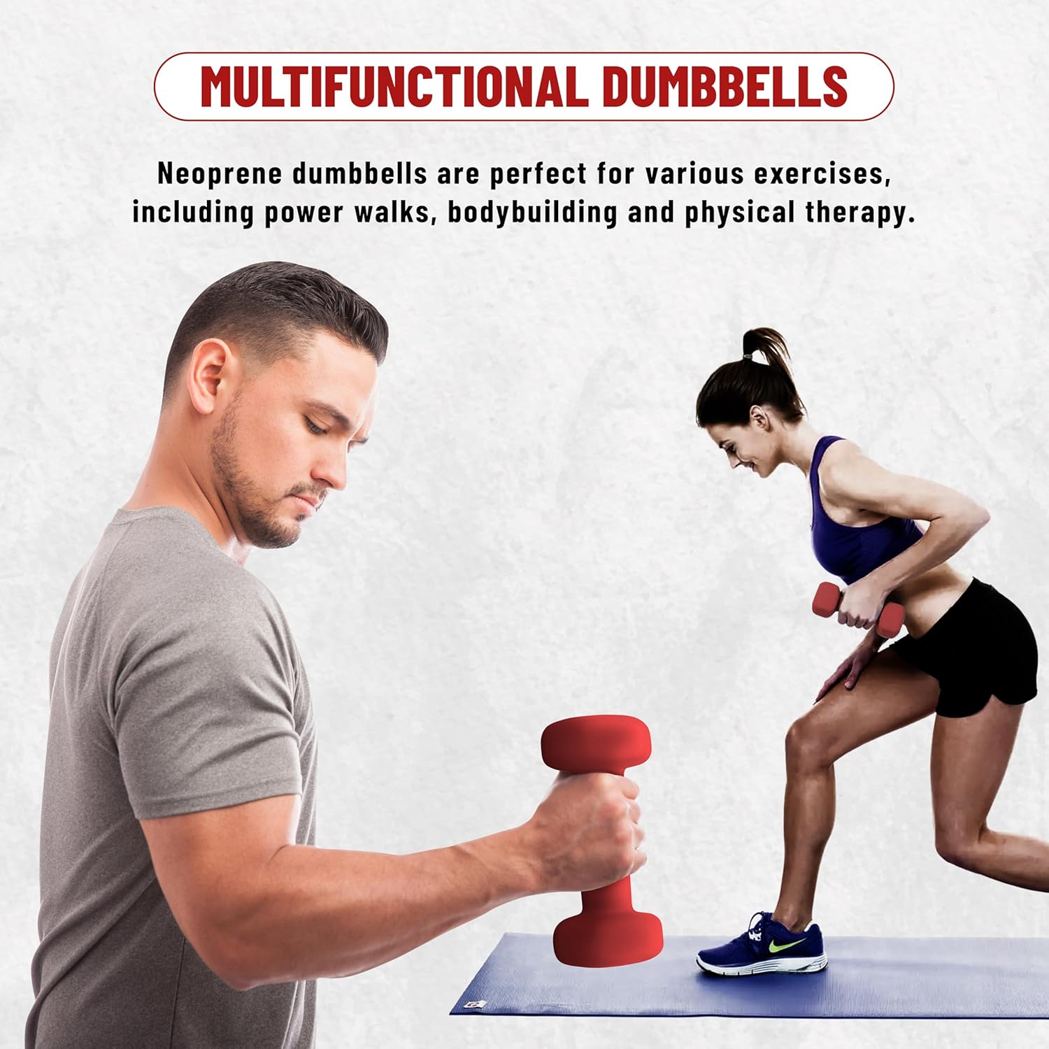 Endlose feste Hantel mit Neoprenbeschichtung für Übungen im Fitnessstudio | Material: Eisen | Gewichte für Damen und Herren, Rot – Bild 6