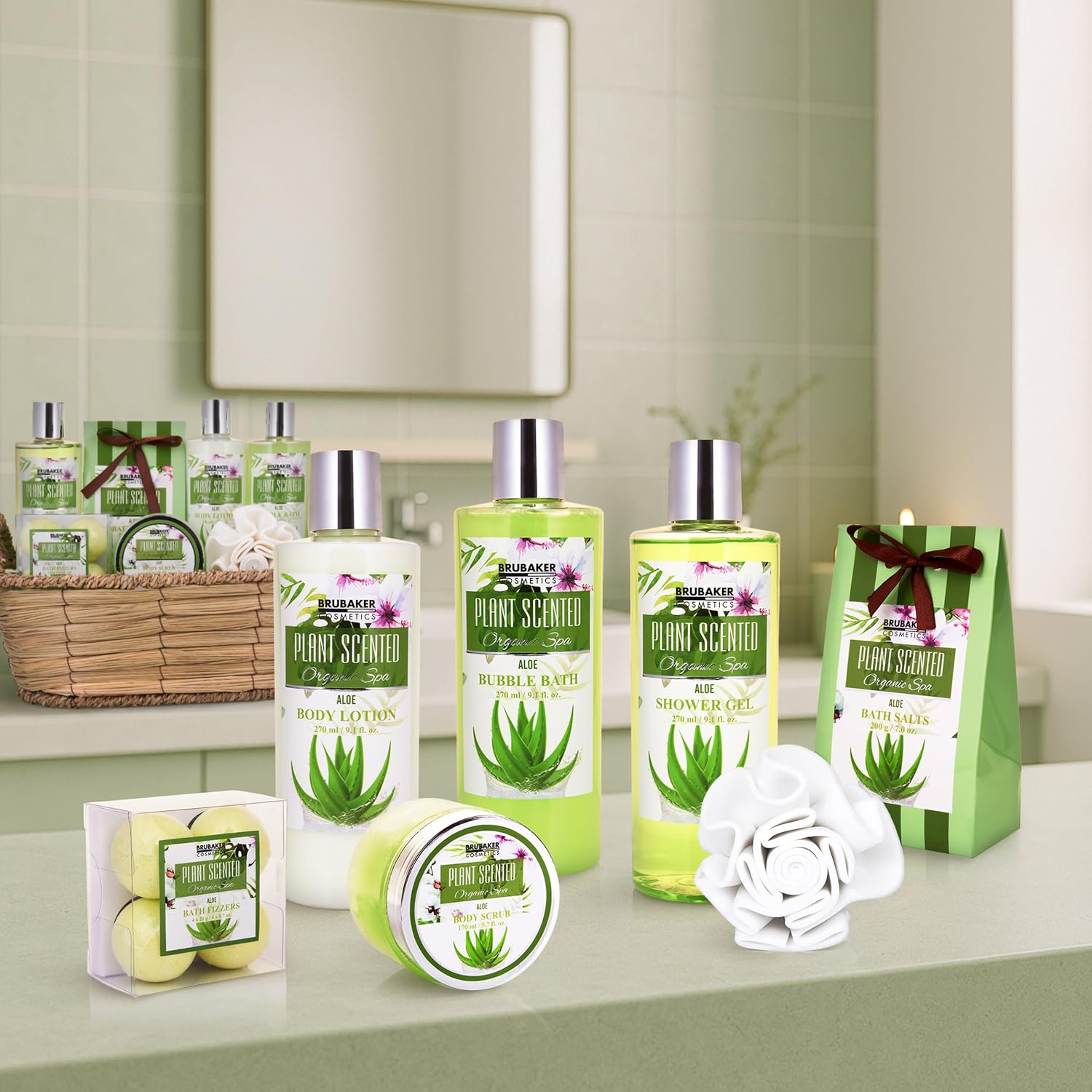 Brubaker Cosmetics Bade- und Duschset – Duft Aprikose, Granatapfel und Aloe Vera – 11-teiliges Geschenkset im Weidenkorb – Bild 7