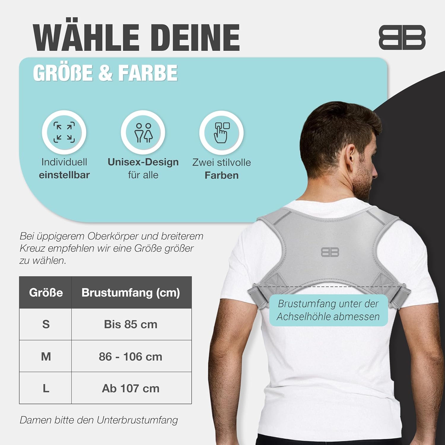 Back Bodyguard Haltungskorrektur – Innovativer Rückenaufrichter für aufrechte Haltung, Rückenstütze, Rückenstabilisator, Grau, M – Bild 4