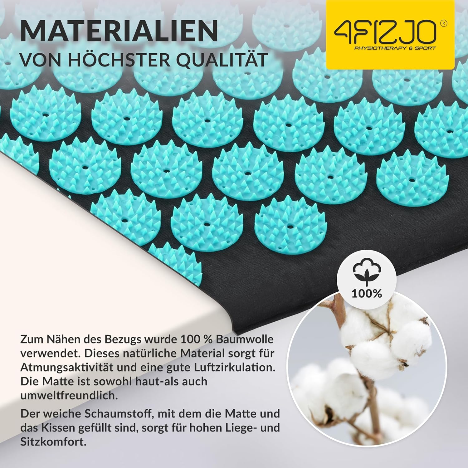 4FIZJO Akupressurmatte & Kissen, 68x42x2 cm, mit Tragetasche, Polyurethanschaum, Hypoallergen, 9618 Stacheln, Massagematte für bessere Durchblutung, Muskeln Entspannung, Farbe: Schwarz und Blau – Bild 11