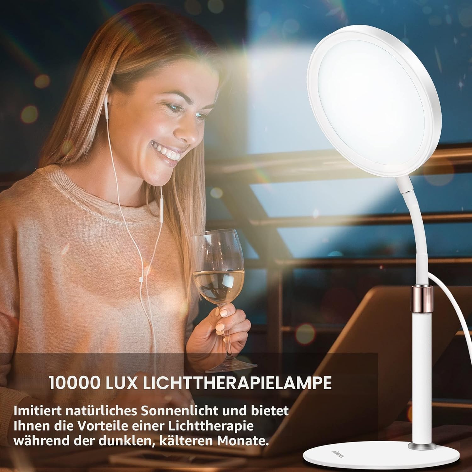 Tageslichtlampe, Tageslichtlampen, 10.000 Lux Lampe mit 3 Lichtfarben und 9 einstellbaren Helligkeiten und 3 Timern, Tageslicht für Lift-Stimmung (Schwarz) – Bild 2