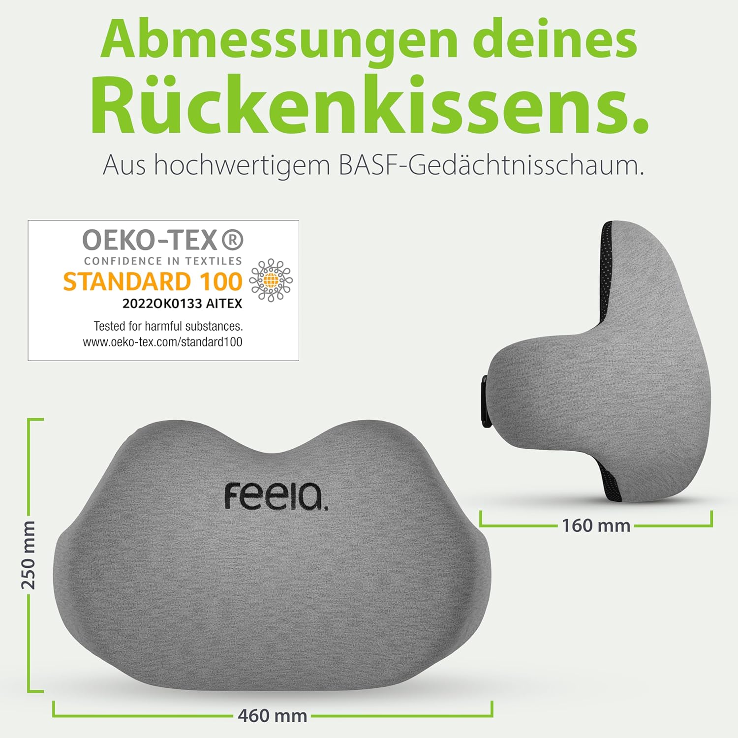 Feela. Ergonomisches Rückenkissen für Bürostuhl & Heimbüro – Lendenkissen zur Verbesserung der Körperhaltung, Lendenkissen gegen Sitzschmerzen (Dunkelgrau) – Bild 5