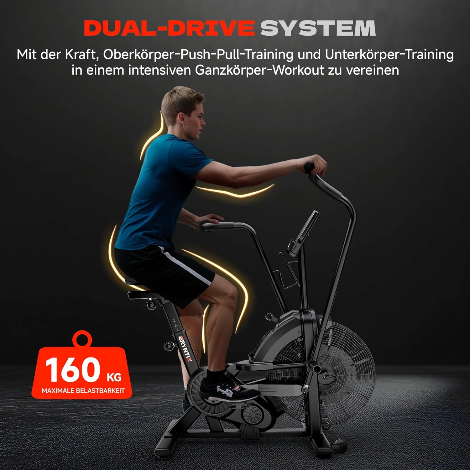 Air Bike, Heimtrainer Fahrrad Air Bike mit Luftwiderstand, Trainingsfahrrad mit einstellbarem Magnetwiderstand, Leises Indoor-Fitnessbike für Ganzkörpertraining, LCD-Monitor, App-Verbindung – Bild 6
