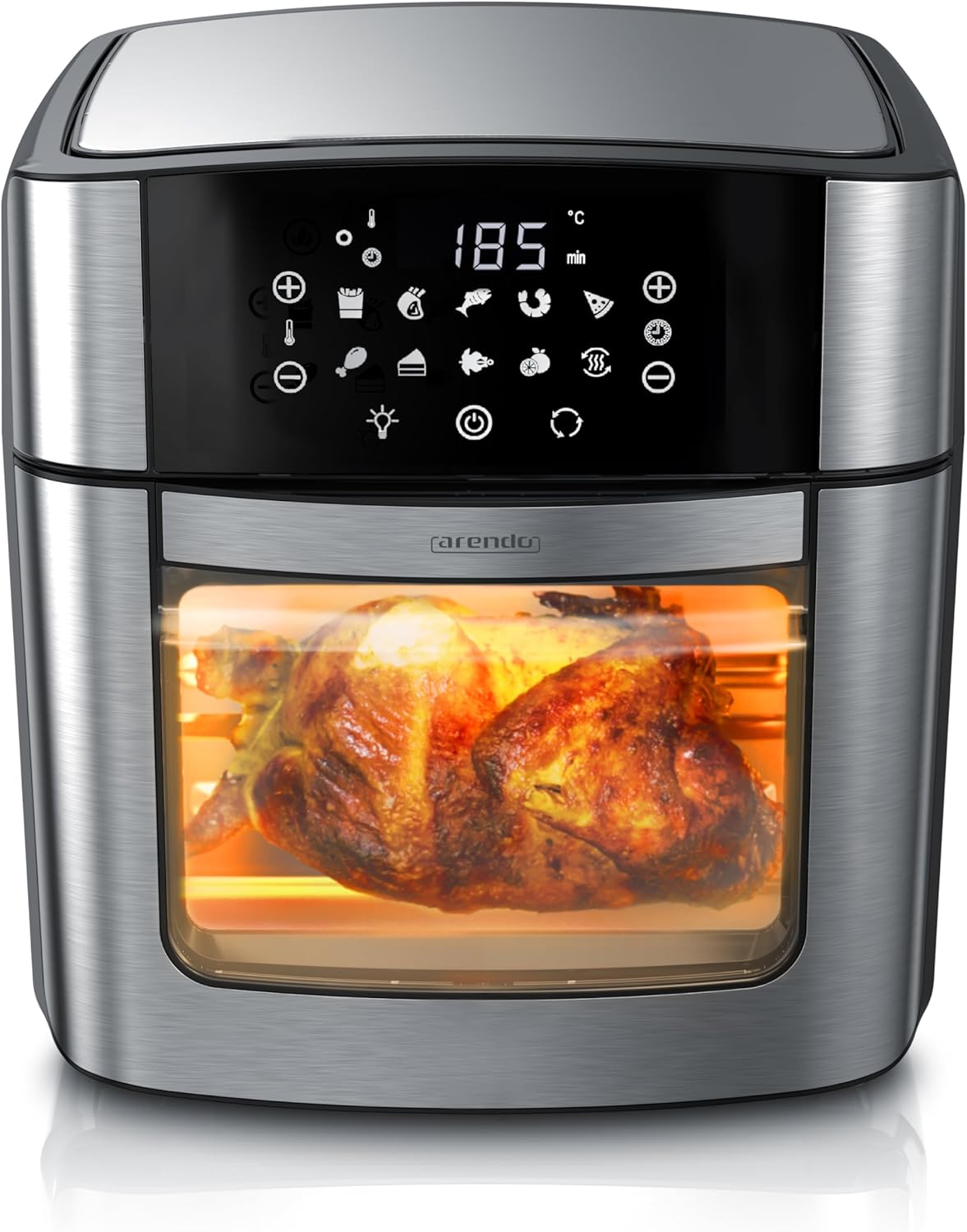Arendo - XXL-Heißluftfritteuse 16 Liter - Grill - Dörrgerät - Ofen - Heißluftfritteuse - Touchscreen - Einfach & sauber - Fritteuse ohne Öl - Konvektion - Pizza-Hähnchen-Pommes - BPA-frei - Schwarz
