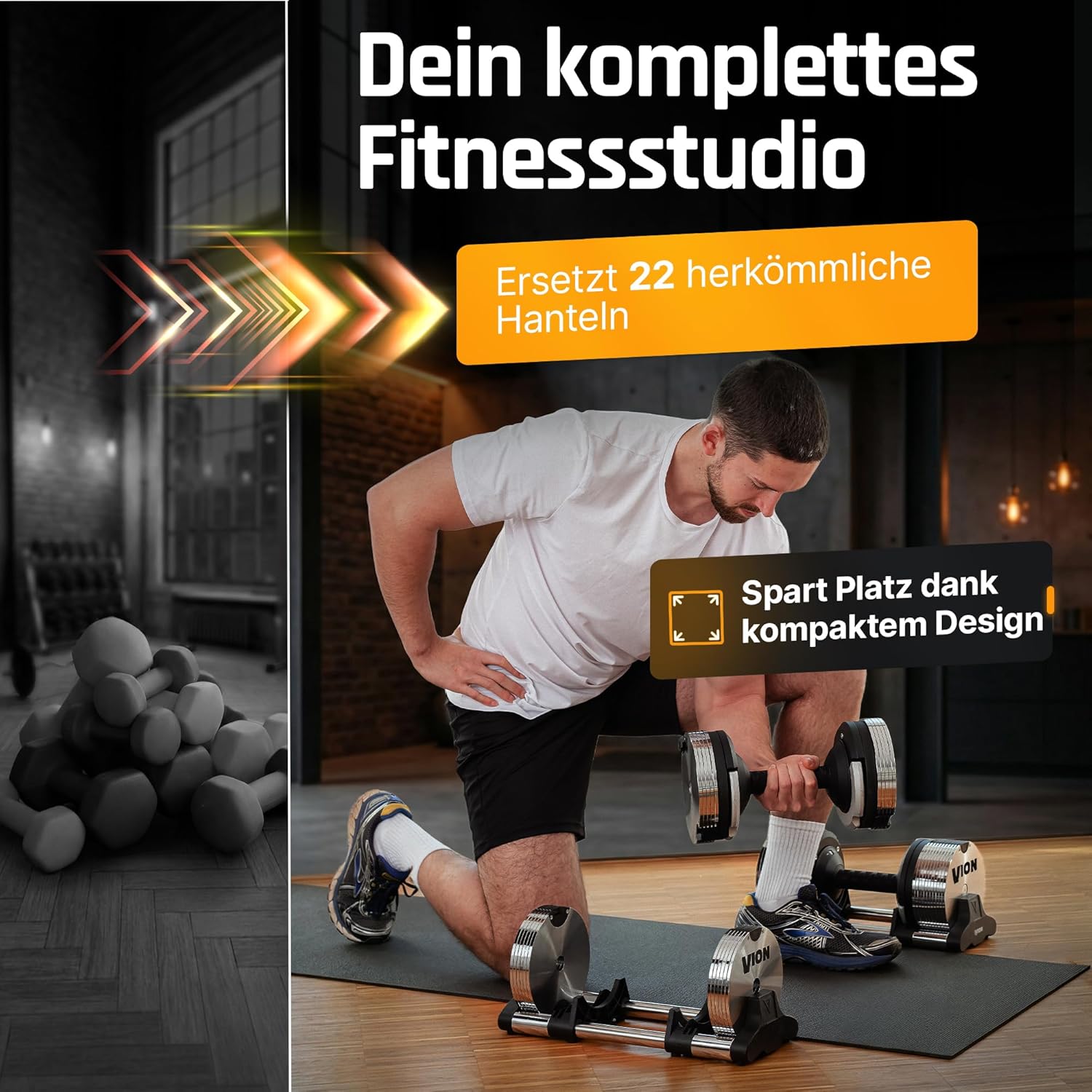 VION 24kg verstellbare Hanteln, 1-kg-Stufen, Hanteln Set, Gewichte Hantel, verstellbare Kurzhanteln, Hantelset, Dumbbell Set, Kurzhantel+set, Dumbbells, Fitnessgeräte für Zuhause, Hantel Set, Weights – Bild 3