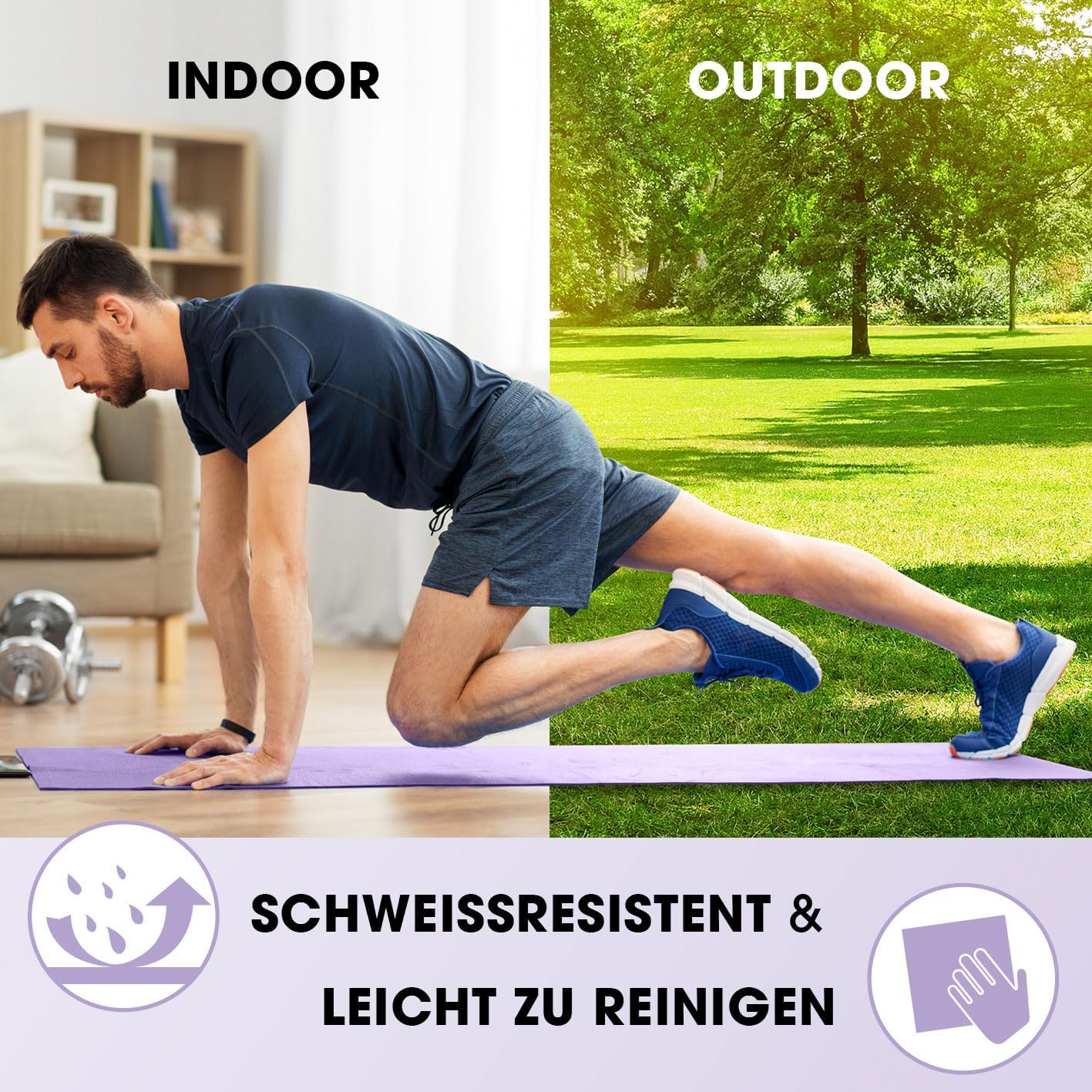 #DoYourFitness Yogamatte rutschfest. Für Anfänger und Fortgeschrittene. Dicke von 0,8 cm bis 2 cm. Gelenkschonende Gymnastikmatte. 183 cm x 61 cm oder XXL 190 cm x 100 cm (geeignet für drinnen/außen) – Bild 3