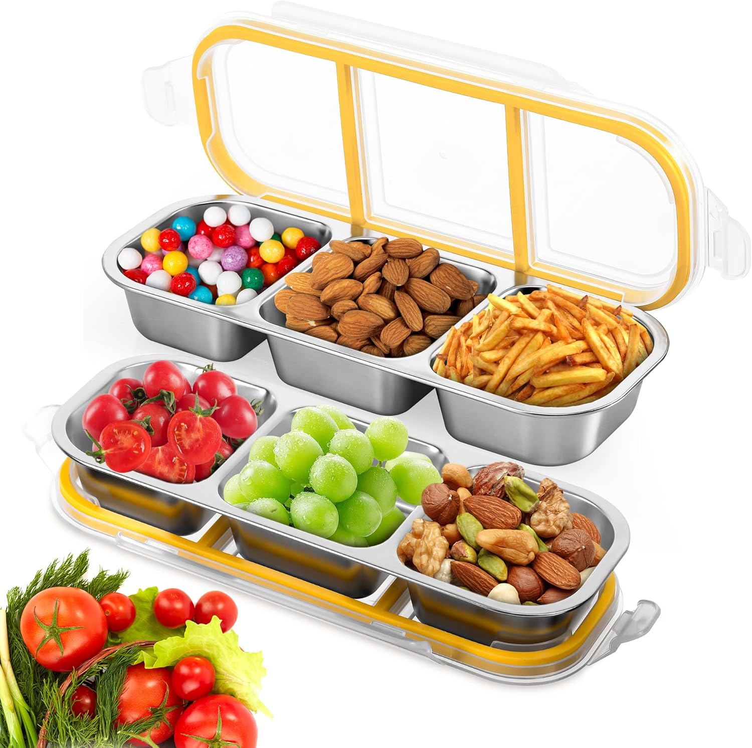 Fentar 2 Stück Snackboxen mit Fächern, Edelstahl, auslaufsichere Snackbox mit Fächern, spülmaschinenfest, Lunchbox, Kinder-Meal-Prep-Boxen, Bento-Box, Edelstahl-Snackboxen mit Deckel für Schule, Arbeit, Camping