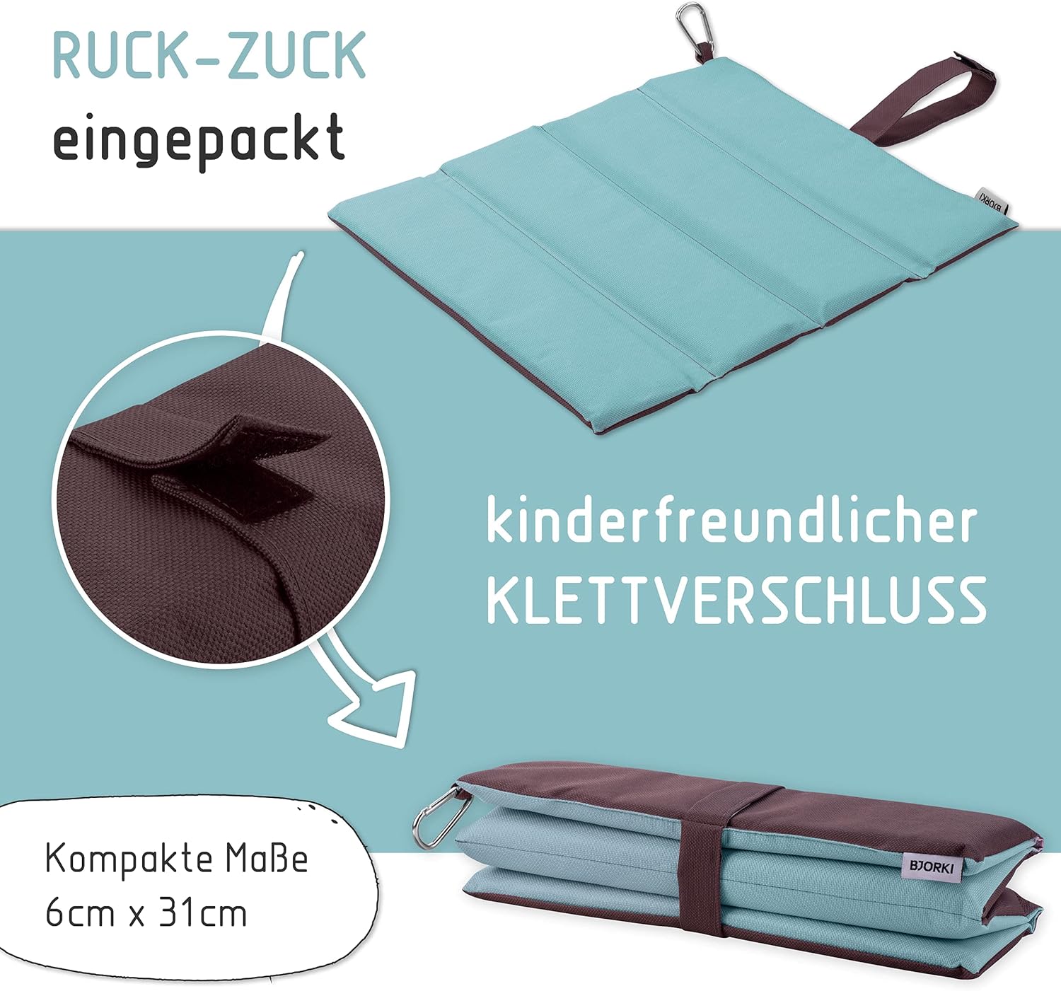 BJORKI® Kinder-Sitzkissen, faltbares Outdoor-Sitzkissen mit optimalem Kälte- und Nässeschutz, robuste Outdoor-Sitzauflage, das Thermo-Sitzkissen für Wandern, Stadion und unterwegs – Bild 3