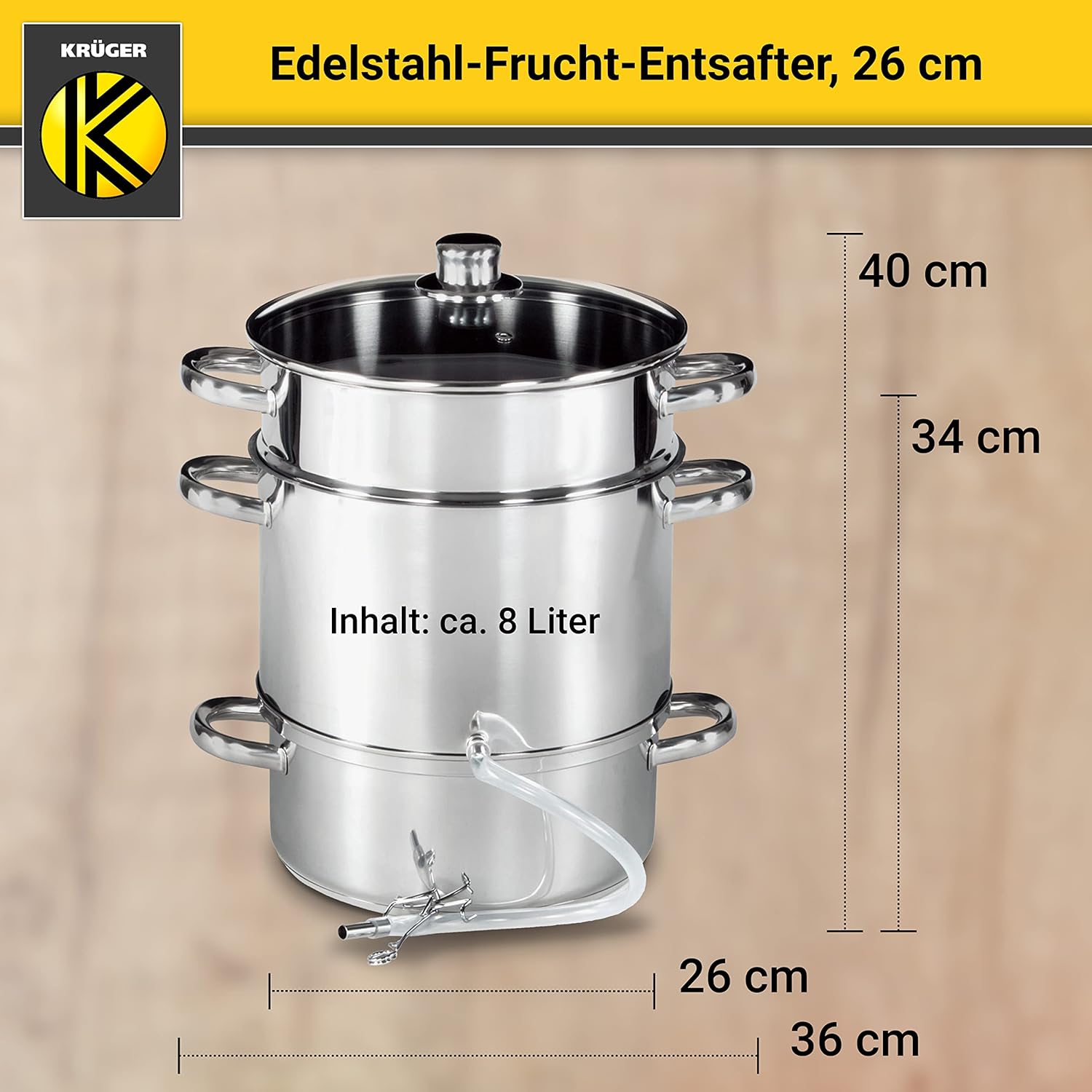 Krüger Edelstahl-Fruchtpresse 26 cm – Schonendes Entsaften von Obst und Gemüse – Nach dem Dampfentsafter-Prinzip – Gewinnung von natürlichem Fruchtsaft & Fruchtzucker – Bild 6