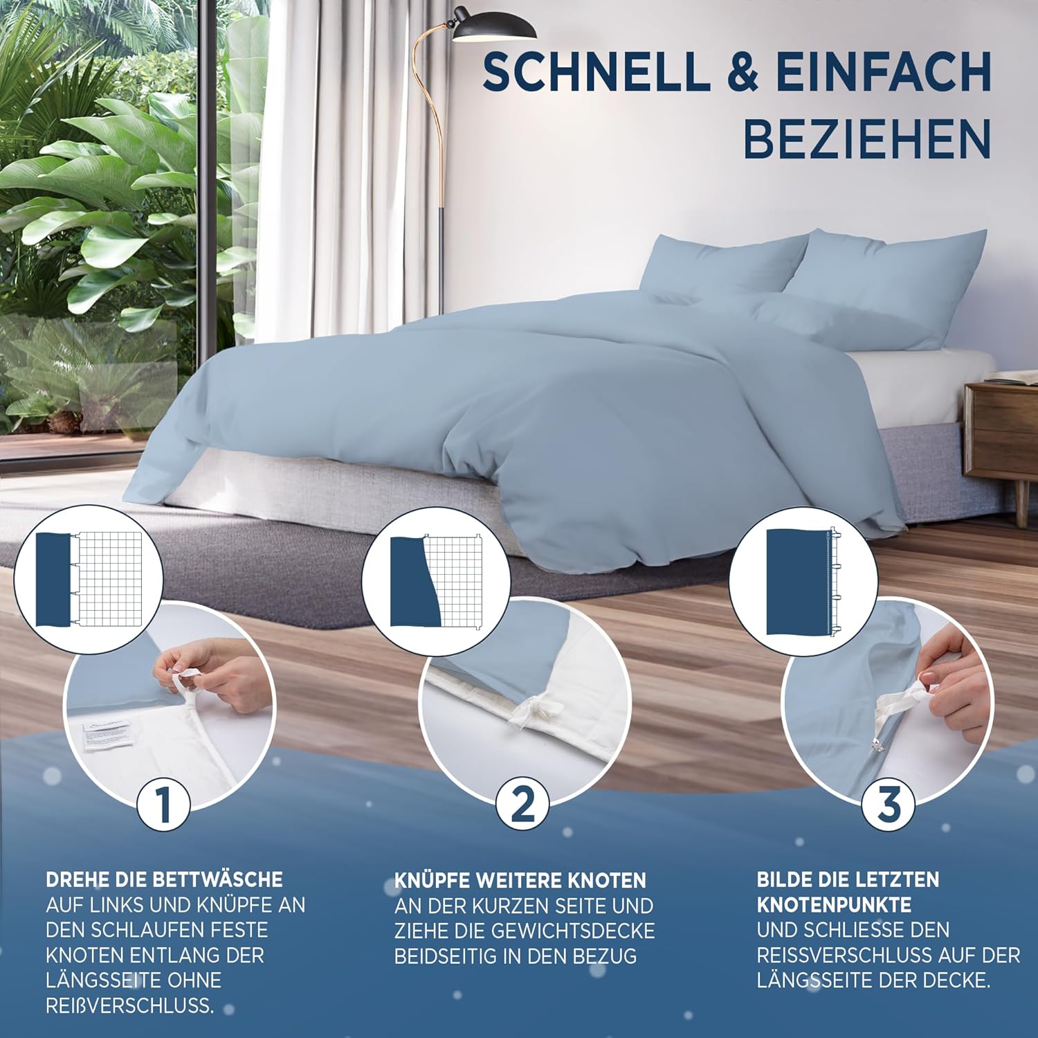 Samthus Bettwäsche Gewichtsdecke 155 x 220 cm – Baumwollsatin – Öko-Tex Made in Green – Himmlisch weicher Schlaf mit maßgeschneidertem Bettbezug für unsere Samthus Therapiedecken – Hellblau – Bild 3