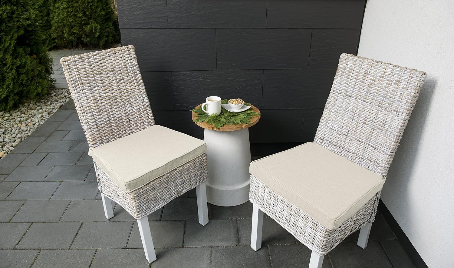 sunnypillow 4er-Set Stuhlkissen 40 x 45 x 5 cm | Kissenauflage für Stühle / Rattanstühle | Stuhlkissen mit Band | Innen/Außen | Ekru | – Bild 2