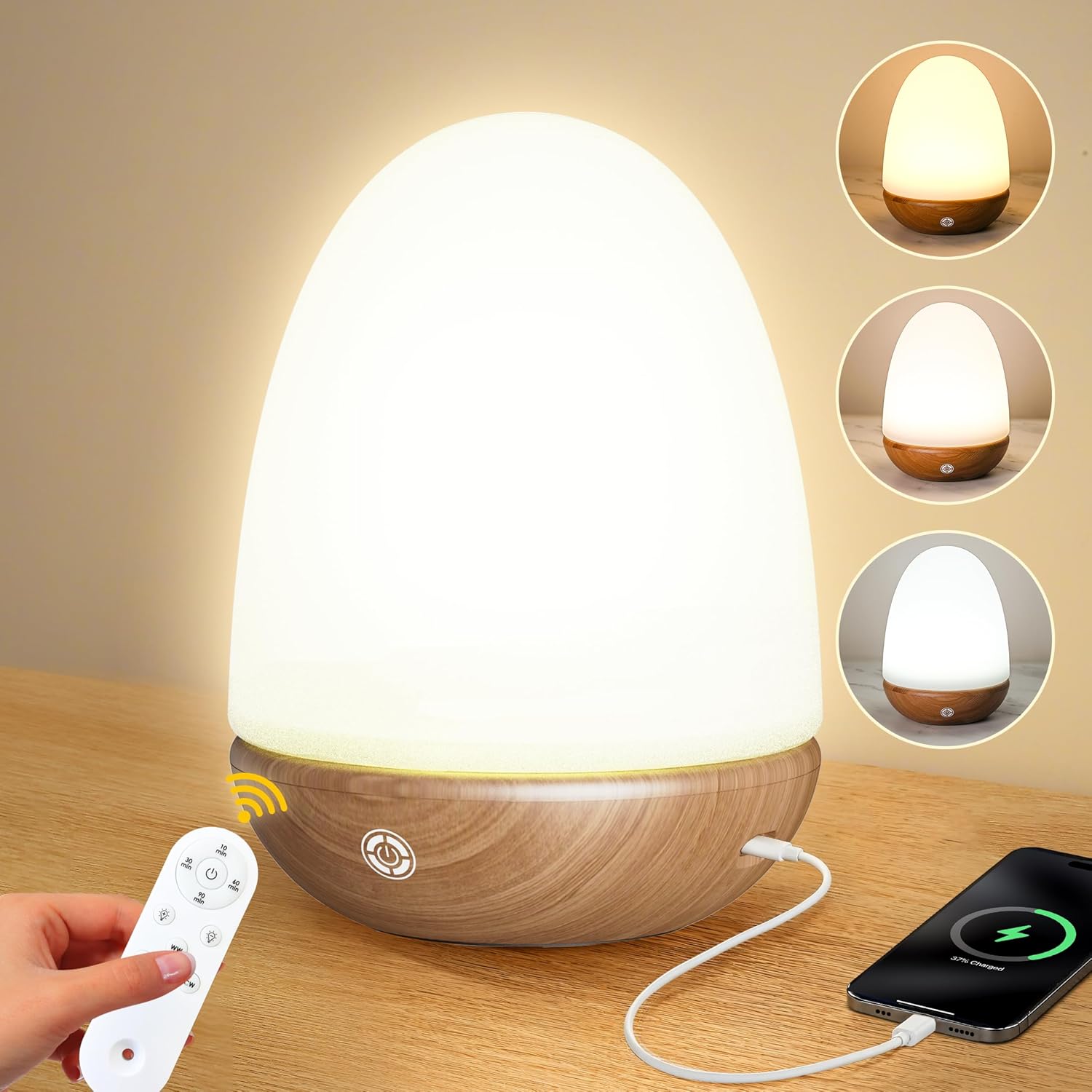 Tageslichtlampe, 15000 Lux Lichttherapielampe mit Fernbedienung, Tageslichtlampen mit einstellbaren Lichtfarben, Helligkeiten und Timer, LED-Simulation von Tageslicht (Walnussholzmaserung)