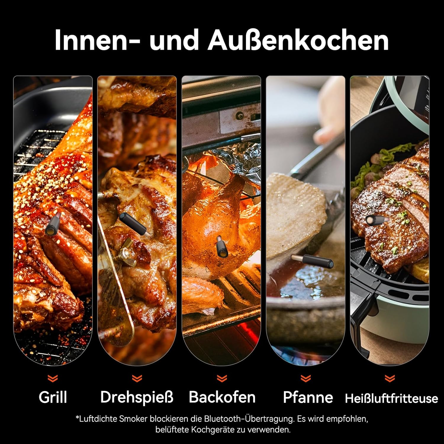 Pro Fleischthermometer kabellos mit WLAN und Bluetooth, App-Überwachung mit Timer und Alarm, IP67 wasserdicht und ölbeständig, kabelloses Fleischthermometer für BBQ, Ofen, Grill, Küche – Bild 6