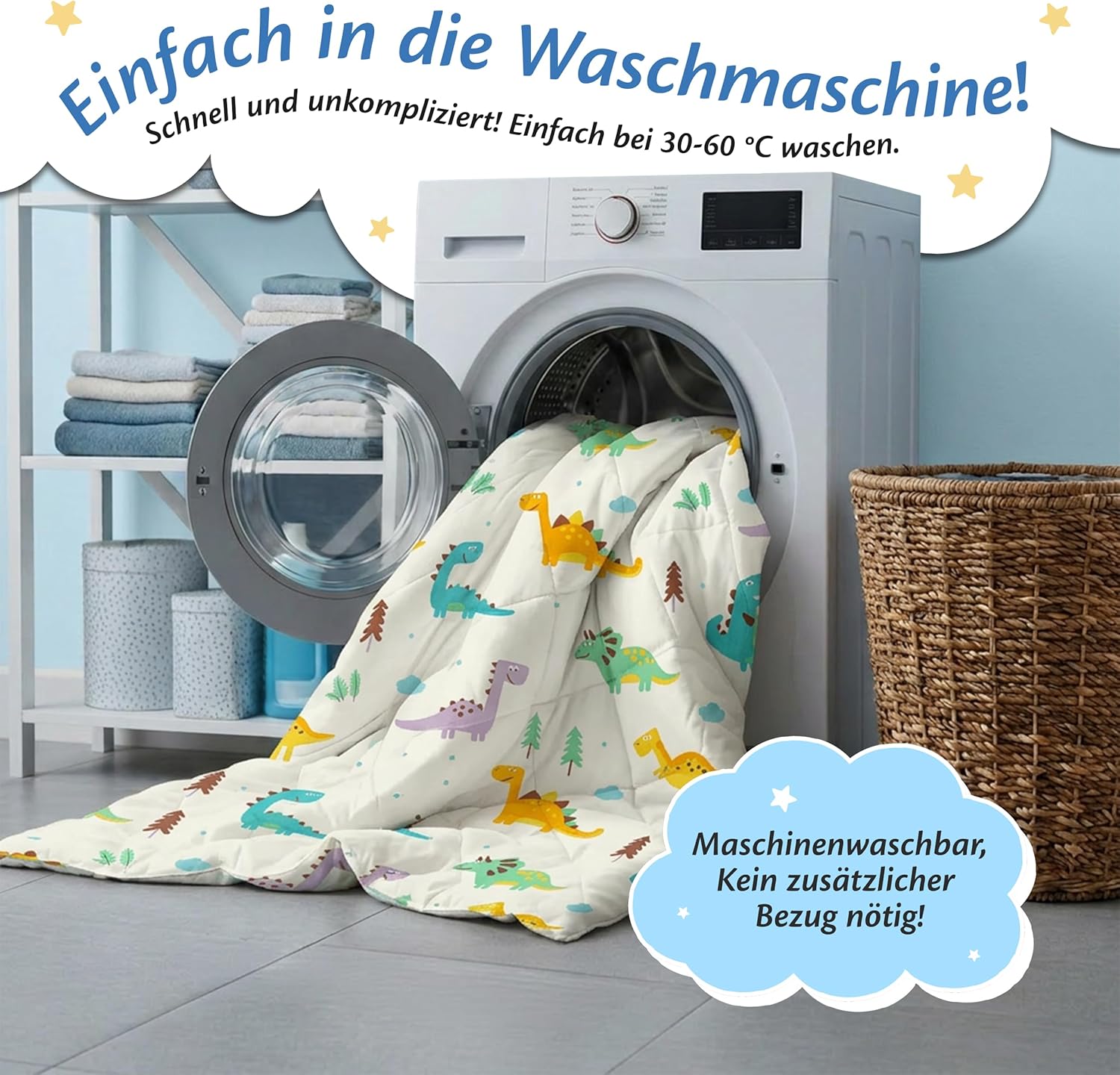 Ella Gewichtsdecke für Kinder, 2,4 kg, 90 x 120 cm – Therapiedecke zum Stressabbau und Angstzuständen, hypoallergene Glasperlen, weiche und kühlende Außenschicht aus Baumwolle für Kinder von 15–25 kg – Dino – Bild 5