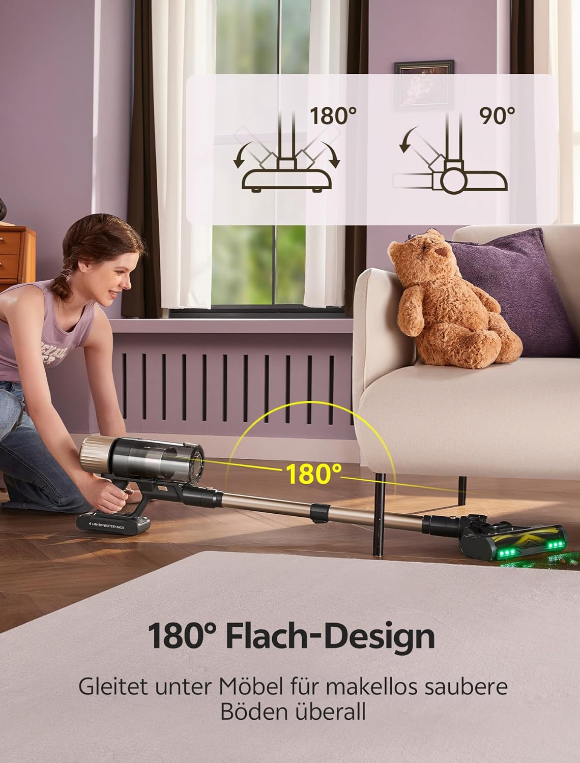 Ultenic Akku-Staubsauger, 600 W/55.000 Pa/65 Min., kabelloser Staubsauger mit GreenEye-Technologie, Teleskoprohr & freistehend, 6-lagiger Filter, Anti-Tangle-Bürste, für Tierhaare, Teppiche, Hartböden – Bild 11