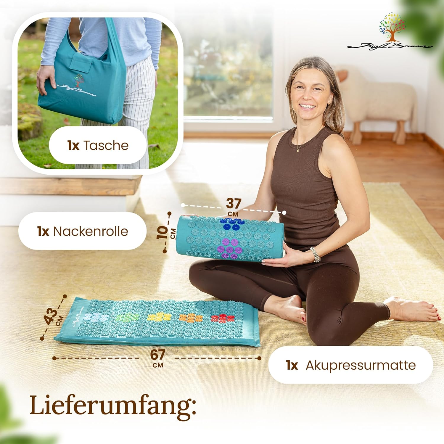 Akupressurmatte mit VitaSpike™-Technologie, Set mit Kissen & Tasche, Rücken-, Nacken- & Stressabbau, Baumwolle & Kokosfaser, Nadelmatte, Fakirmatte, Rückenschmerzen – Bild 4