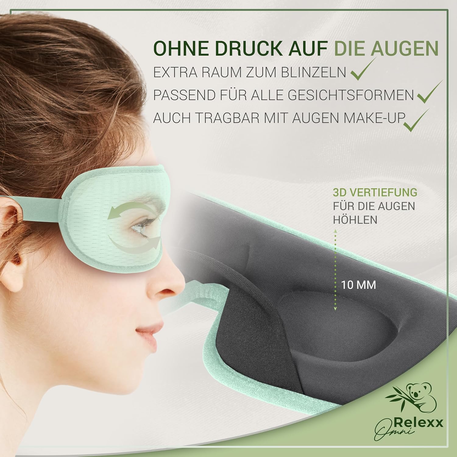 Schlafmaske für Damen und Herren – Atmungsaktive Schlafmaske – Bequeme und weiche Augenmaske – Lichtblockierend – Reisetasche – 3D-Aussparung für die Augen – Memory-Schaum (Türkis) – Bild 5