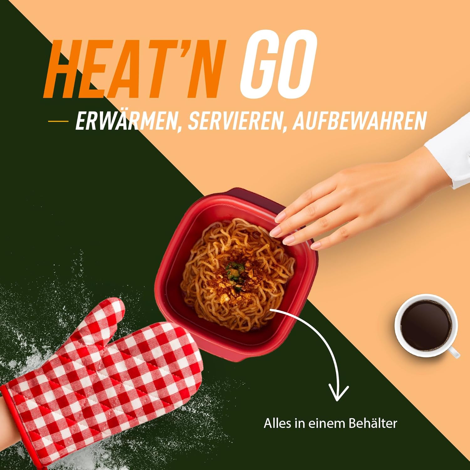 Viwares Heat'n Go Mikrowellenboxen, 5er-Set, 2,2 l, quadratische Essenszubereitungsbehälter mit Deckel und Dampfventil, stapelbar, spülmaschinenfest, für Mittagessen im Büro und auf Reisen, rot – Bild 6