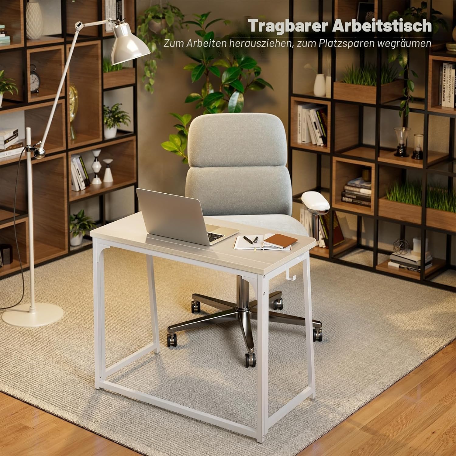 WOHOMO Kleiner Klappschreibtisch, 80 cm, Klappschreibtisch, kleiner Klapptisch, kleiner Computertisch für kleine Räume, Home-Office-Schreibtisch, schmal, Beige – Bild 6