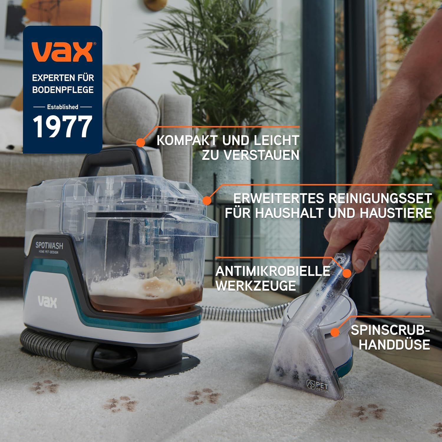 Vax SpotWash Home Pet Design Fleckenentferner für Teppiche und Polster mit SpinScrub-Technologie, leistungsstarke Haustierpflege, schnelles Trocknen und Tiefenwirksamkeit – Bild 2