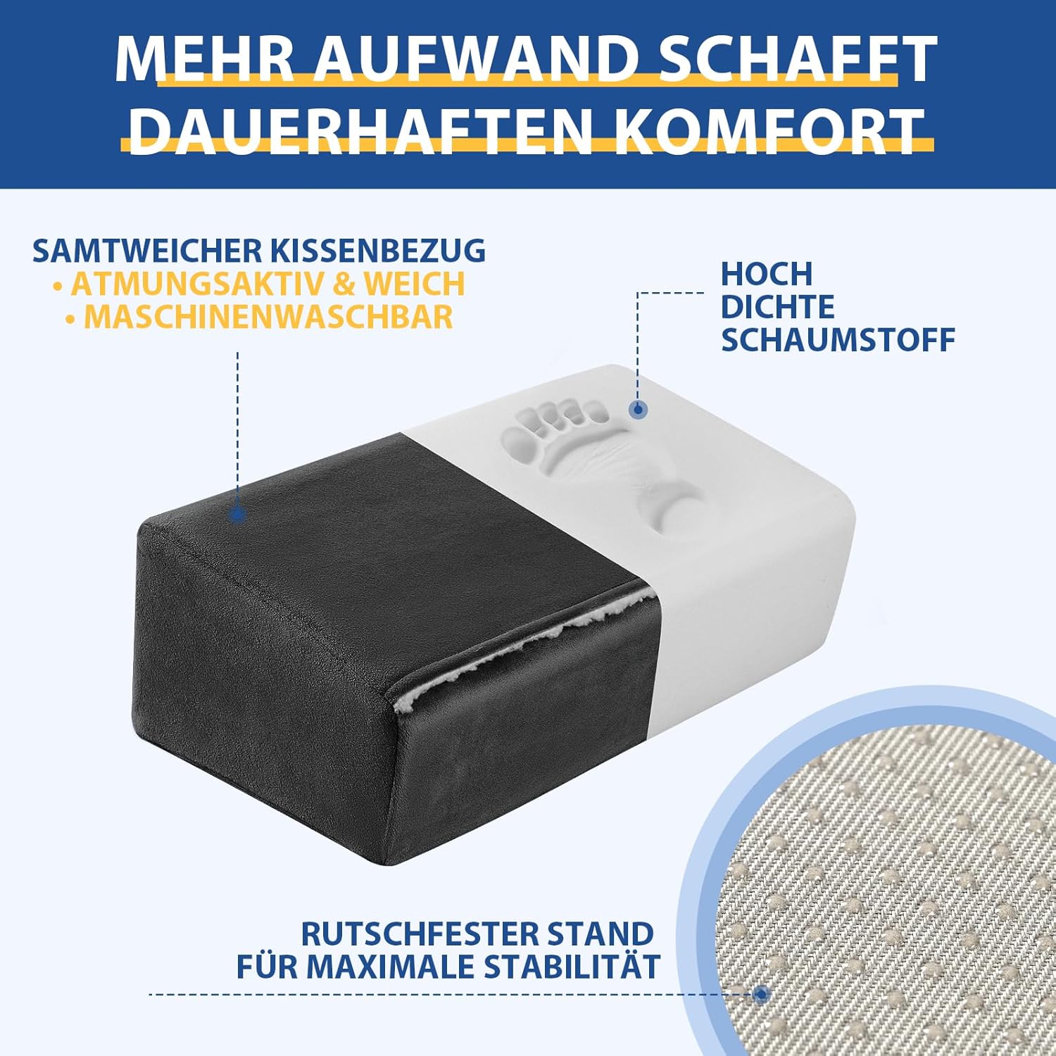 Fußstütze unter dem Schreibtisch, höhenverstellbarer Büro-Fußhocker für Bürostuhl und Gaming-Stuhl, ergonomisches Fußkissen, Schreibtisch-Fußhocker mit waschbarem Bezug für Zuhause, Fußstützenkissen – Bild 7
