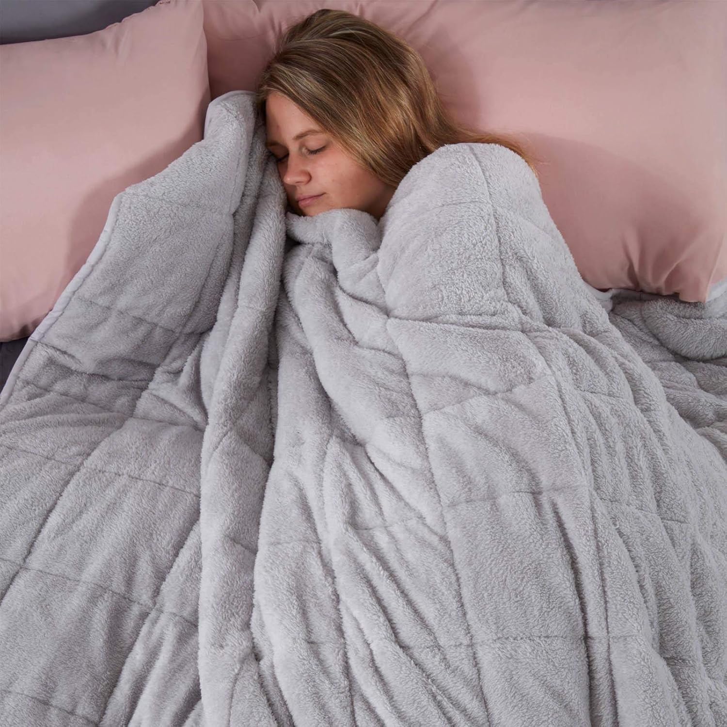 Brentfords Superweiche Teddy-Fleece-Decke für Erwachsene mit Mikro-Glasperlen, Schlaflosigkeit, Angst, Stressabbau, Silbergrau, 150 x 200 cm – 8 kg, BBWETEDSI02, 150 x 200cm, 8kg(17.6lb) – Bild 8