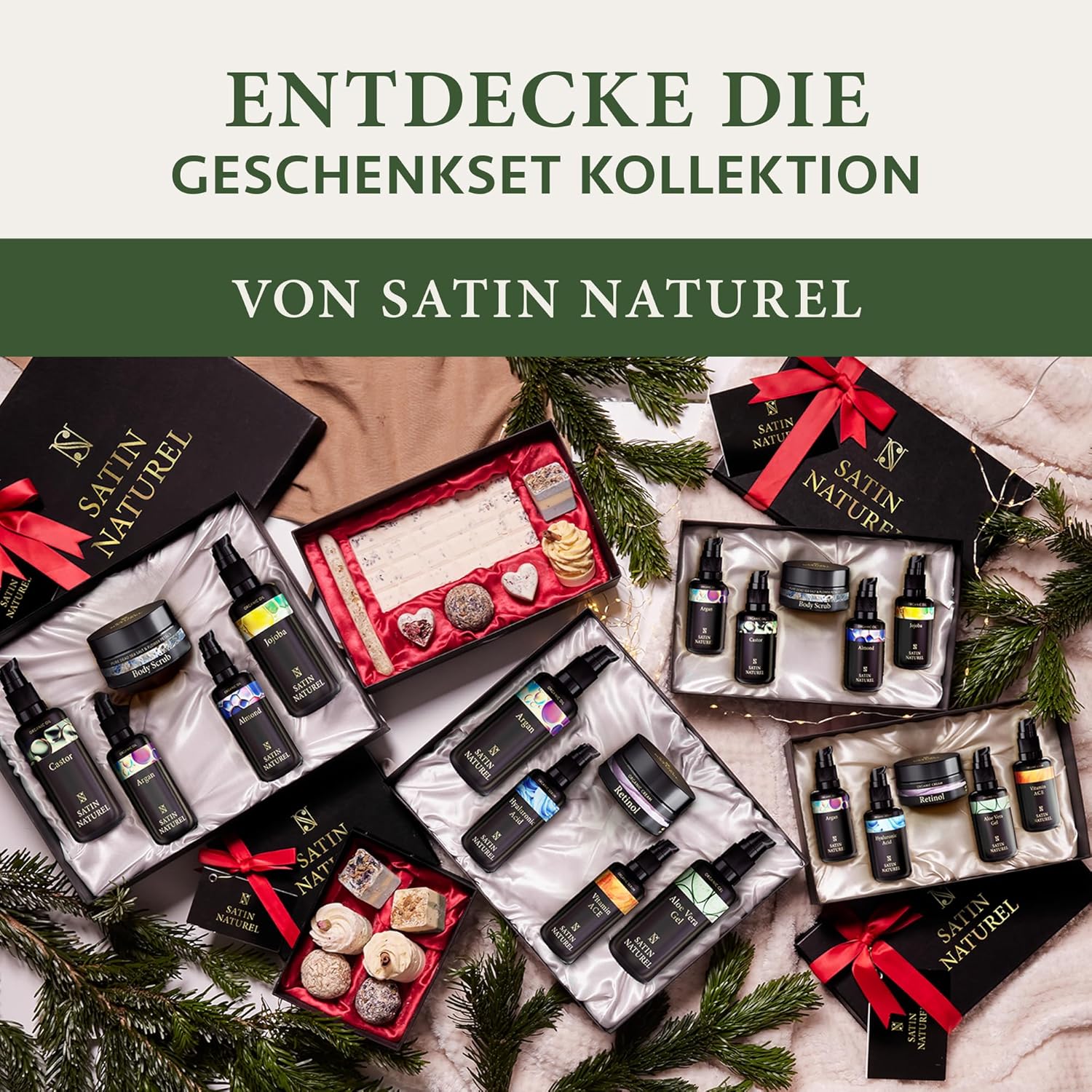 Satin Naturel Verwöhn-Geschenkset für Frauen mit Bio-Arganöl, Rizinusöl, Mandelöl, Jojobaöl und Sheabutter, Wellness-Set – Bild 9
