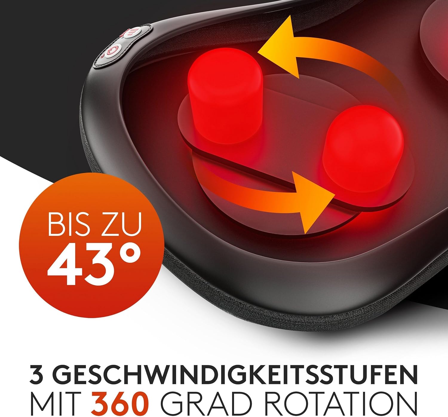 Wellax – Massagekissen mit Wärmefunktion und 360°-Drehung – Shiatsu-Nackenmassagegerät mit 3 Geschwindigkeiten für Schultern und Rücken – inklusive Verlängerungsgurt – Nackenmassagegerät, Schwarz – Bild 3