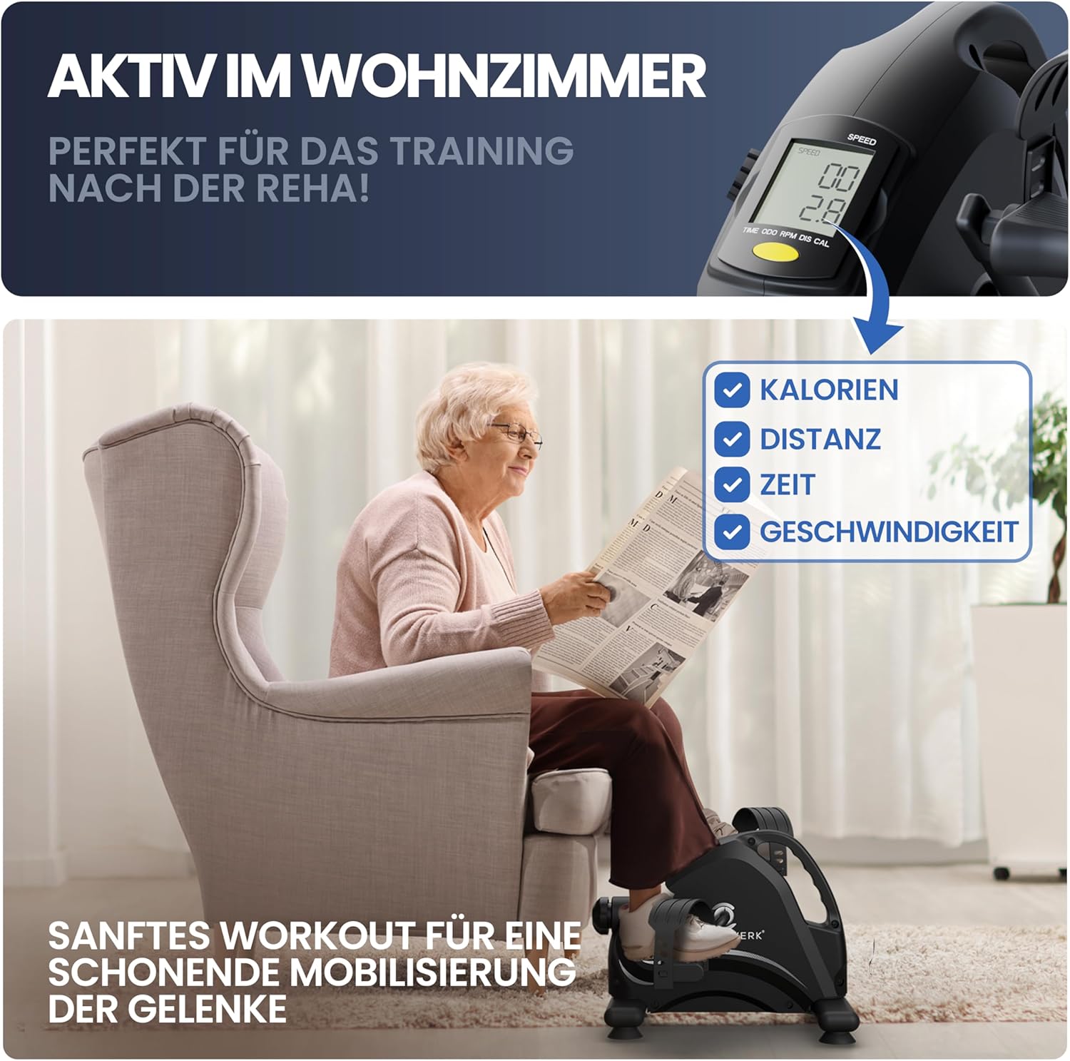 HELDENWERK Pedaltrainer Basis-Set – TÜV/GS geprüft mit Befestigungsgurt und Antirutschmatte – Arm- und Beintrainer für zu Hause – Senioren Pedaltrainer, Heimtrainer – Bild 6