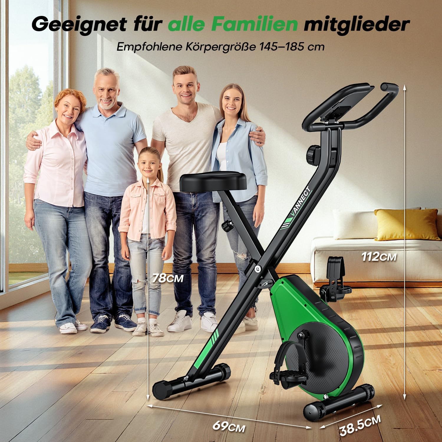 Heimtrainer Fahrrad Klappbar,VANNECT Hometrainer Fahrrad Klappbar,Ergometer Heimtrainer mit 16 Stufen Magnetwiderstand,Herzfrequenzsensor,LCD-Monitor & Komfort-Sitz für Zuhause & Büro,bis 150kg – Bild 7