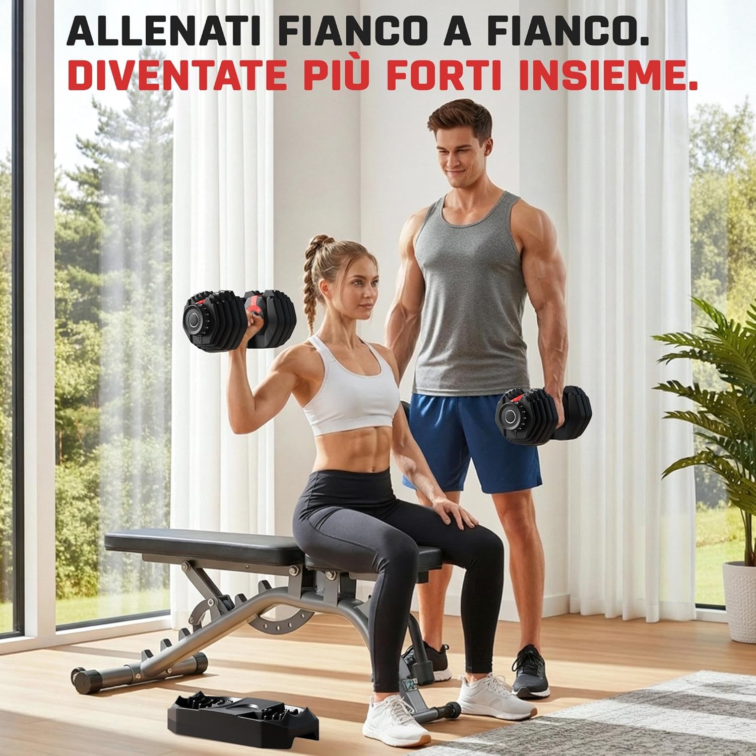 Yaheetech Verstellbarer Hantel, 15 Stufen aus Stahl, 2,5 – 24 kg, sofortige Anpassung, Doppelverriegelungssystem, rutschfest, für Fitnessstudio, Zuhause, Büro – Bild 2