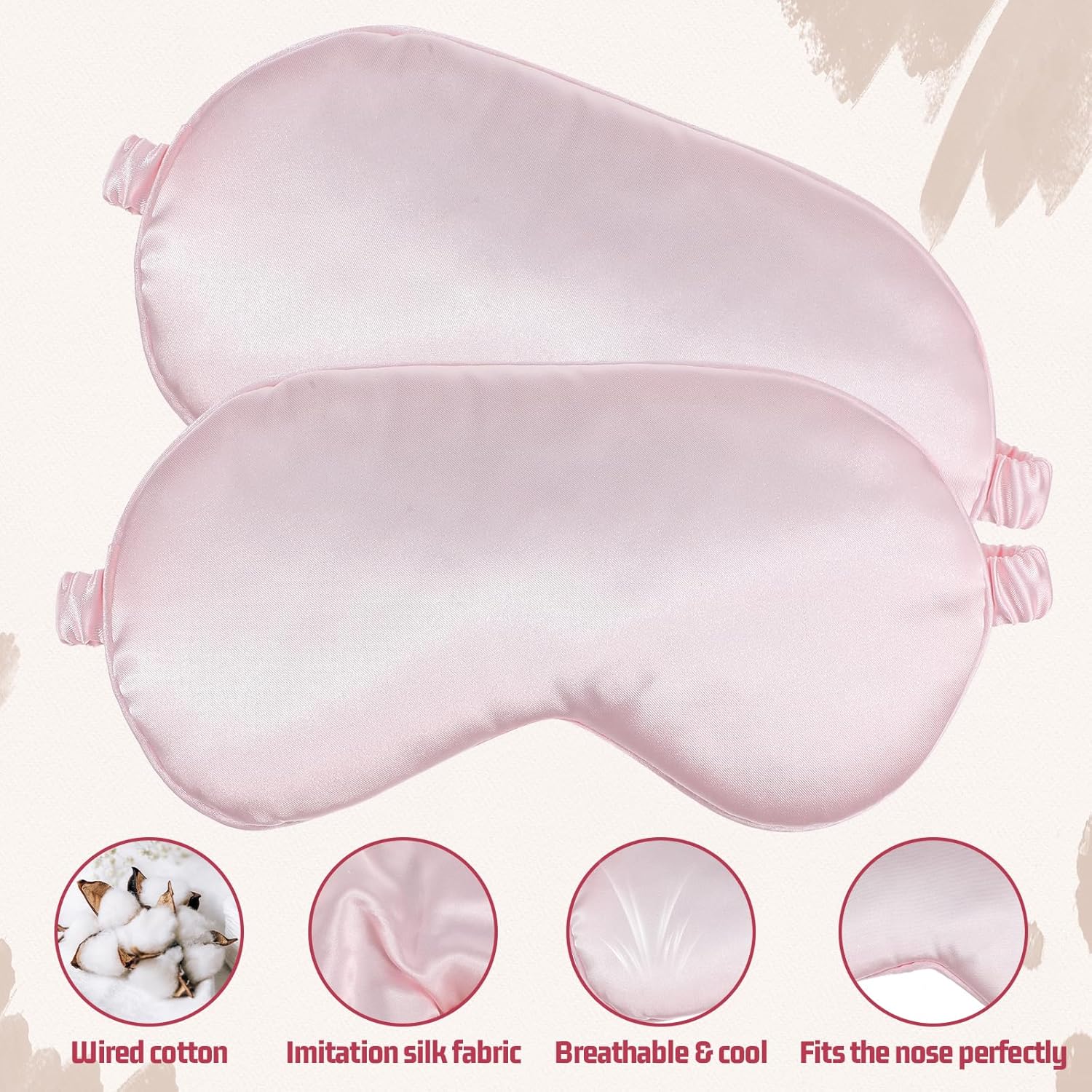 2 Stück Seidenschlafmaske Damen, weiche Seidenschlafmaske, Augenmaske mit verstellbarem Riemen, Augenmaske zum Schlafen, lichtblockierende Schlafmaske, Augenschlafschutz, Nachtmaske für Männer, Frauen, Rosa – Bild 4