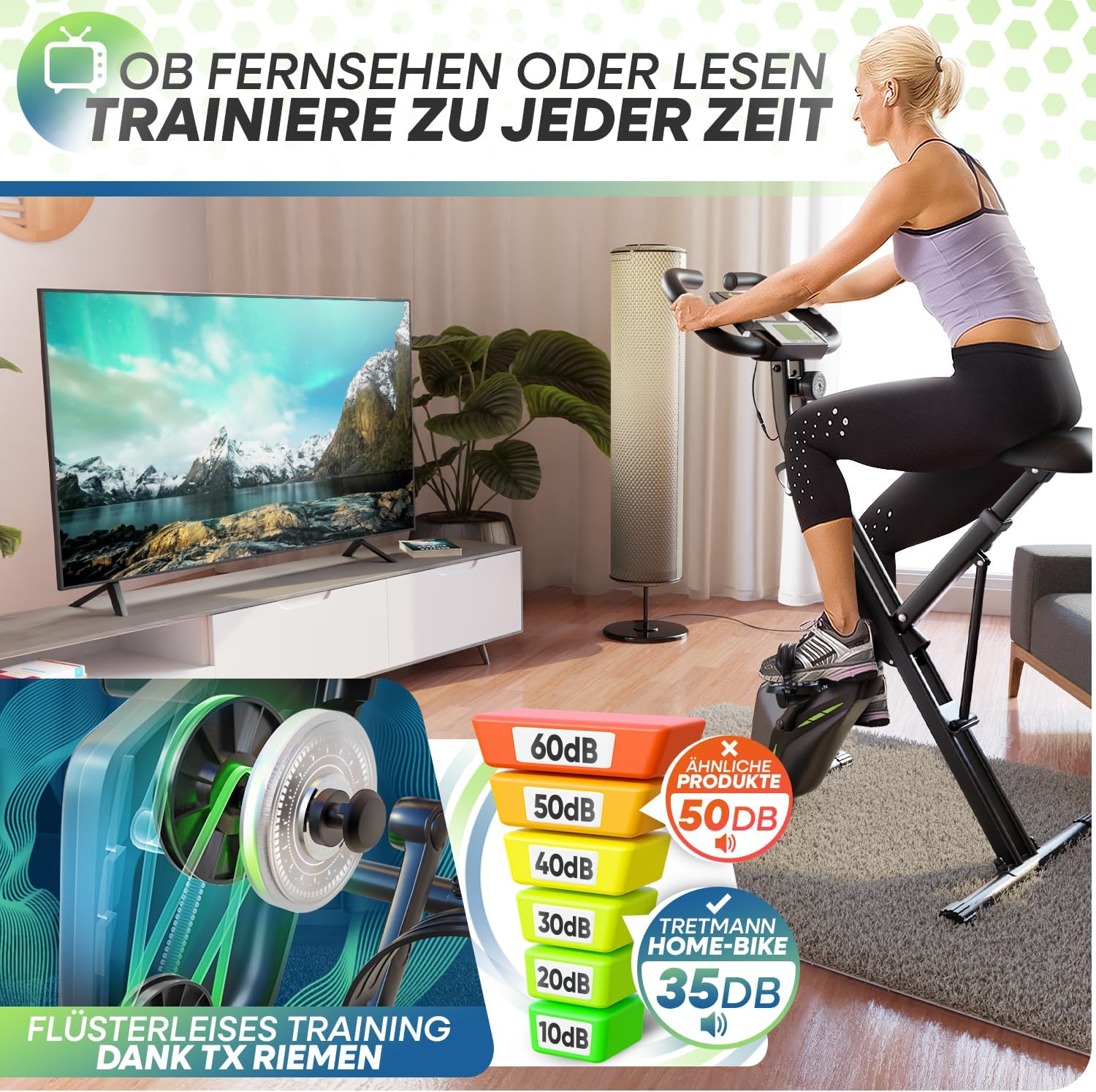 Tretmann Heimtrainer Fahrrad Klappset extra bequem & leise RelaxFoam bis 150 kg belastbar Ergometer, Heimtrainer, Ergometer Heimtrainer Senioren, Fitnessbikes – Bild 3
