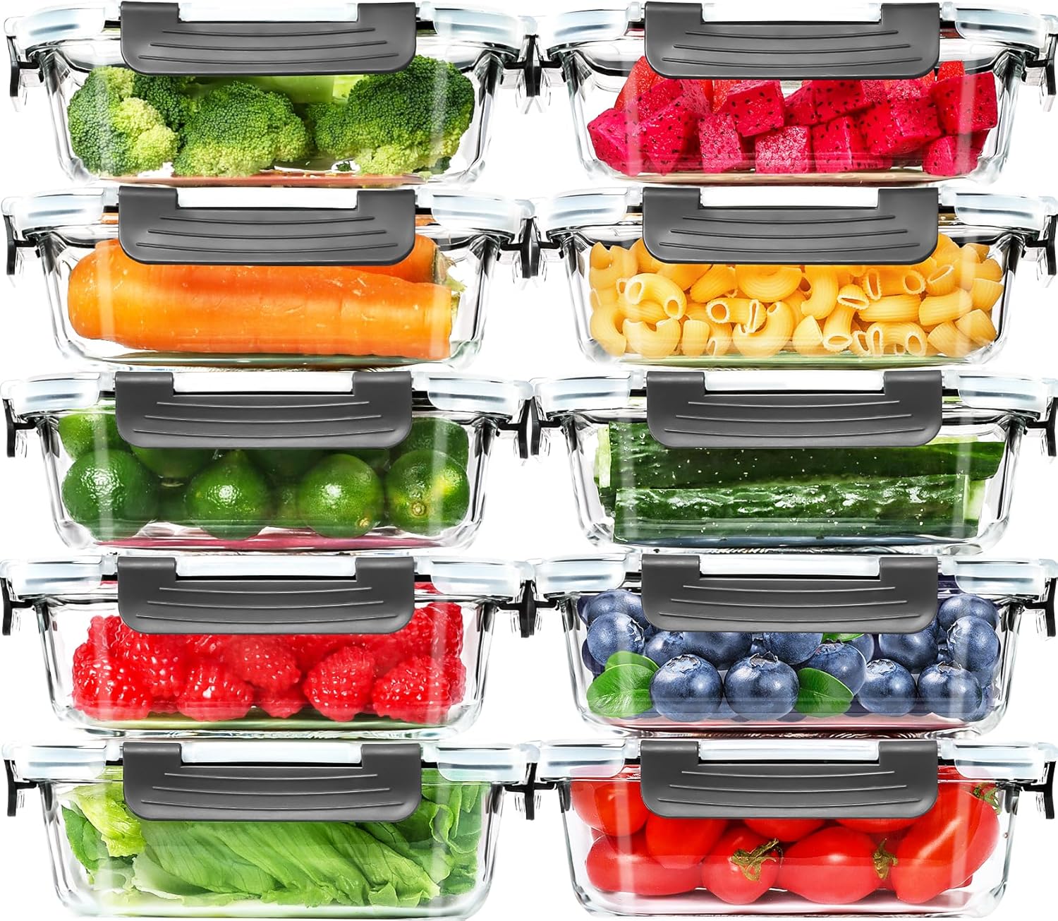 Skroam Frischhaltedosen aus Glas, 20 Stück, 640 ml (10 Behälter + 10 Deckel) – Meal-Prep-Boxen für Lebensmittel – transparente Deckel – für die Küche zu Hause oder im Restaurant