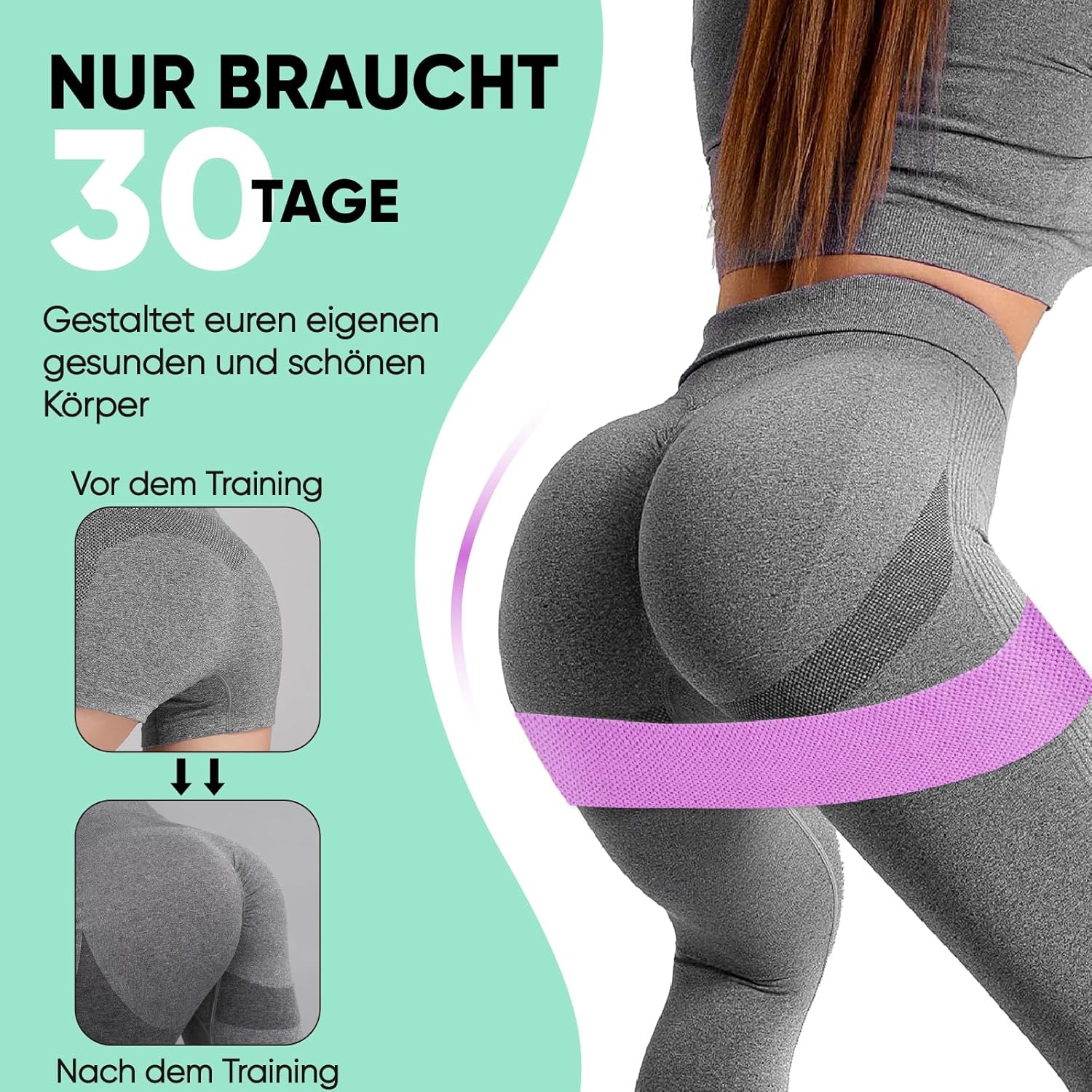 Fitnessbänder stricken, Widerstandsbänder, Yoga-Gürtel, rutschfest & schweißbeständig, Gymnastikgürtel, Hüfte, Beintraining, Krafttraining und Klimmzüge – Bild 7