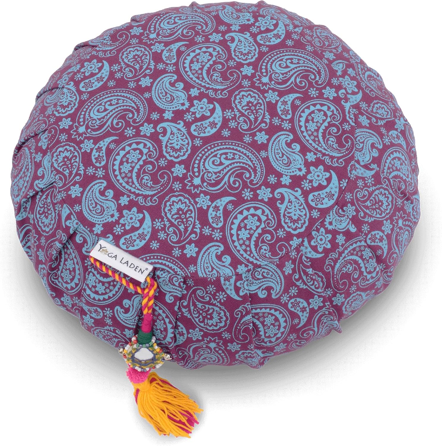 Meditationskissen rund – Paisley Zafu – 15 cm hoch – Buntes Yogakissen mit waschbarem Bezug aus 100 % Baumwolle – Bedrucktes Yoga-Sitzkissen mit Bio-Buchweizenschalenfüllung – Bild 2