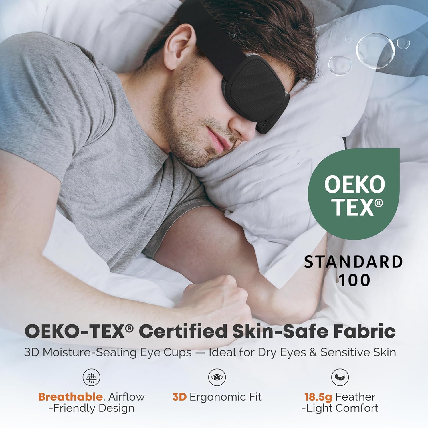 3D Schlafmaske Schlafmaske - 100% Verdunkelung, druckfrei, verstellbare Augenmuscheln, ultraleichte Maske, Damen & Herren, Seitenschläfer, Erwachsene & Kinder, Einschlafhilfe Geschenk (Schwarz) – Bild 4