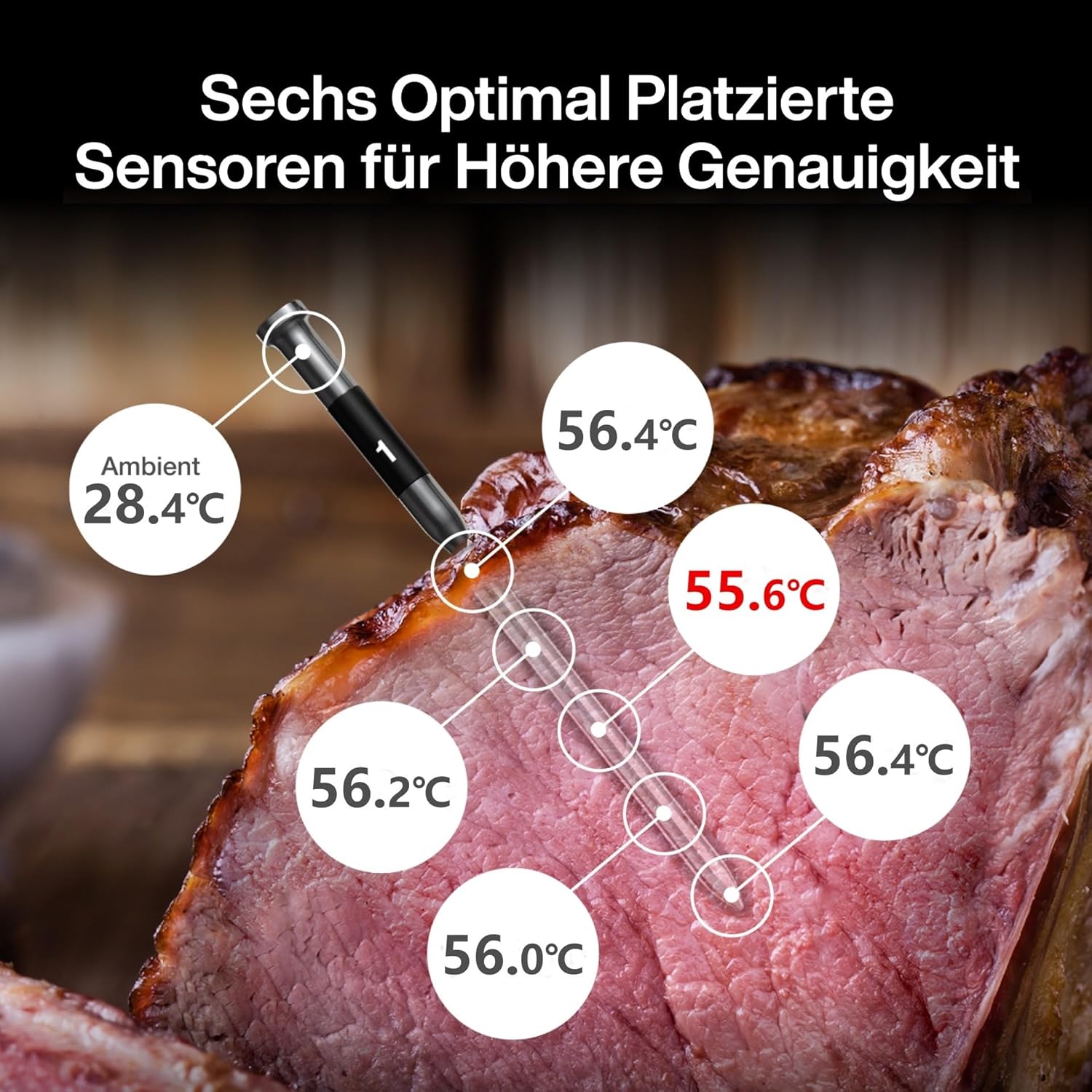 ThermoMaven P2 Fleischthermometer kabellos – WLAN und Bluetooth 5.3, 2 Sonden, 6 Sensoren, ±0,3 °C präzise, IPX8 wasserdicht, App-Steuerung, NIST- und NSF-zertifiziert, Grillthermometer, Bratenthermometer – Bild 3