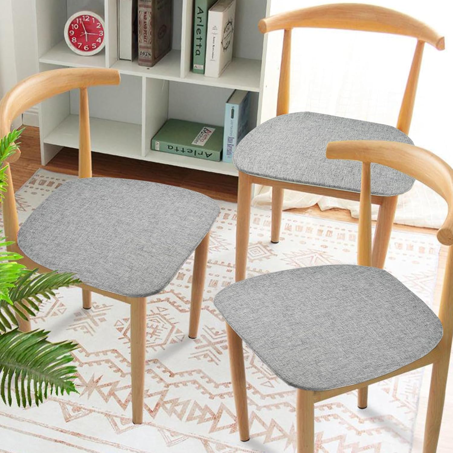 2er-Set Stuhlkissen 40 x 42 x 3 cm mit Bändern, abnehmbarer Bezug mit Reißverschluss, waschbares Sitzkissen, rutschfeste Stuhlkissen, ideal für Zuhause, Büro, Küche, Esszimmer – Bild 3