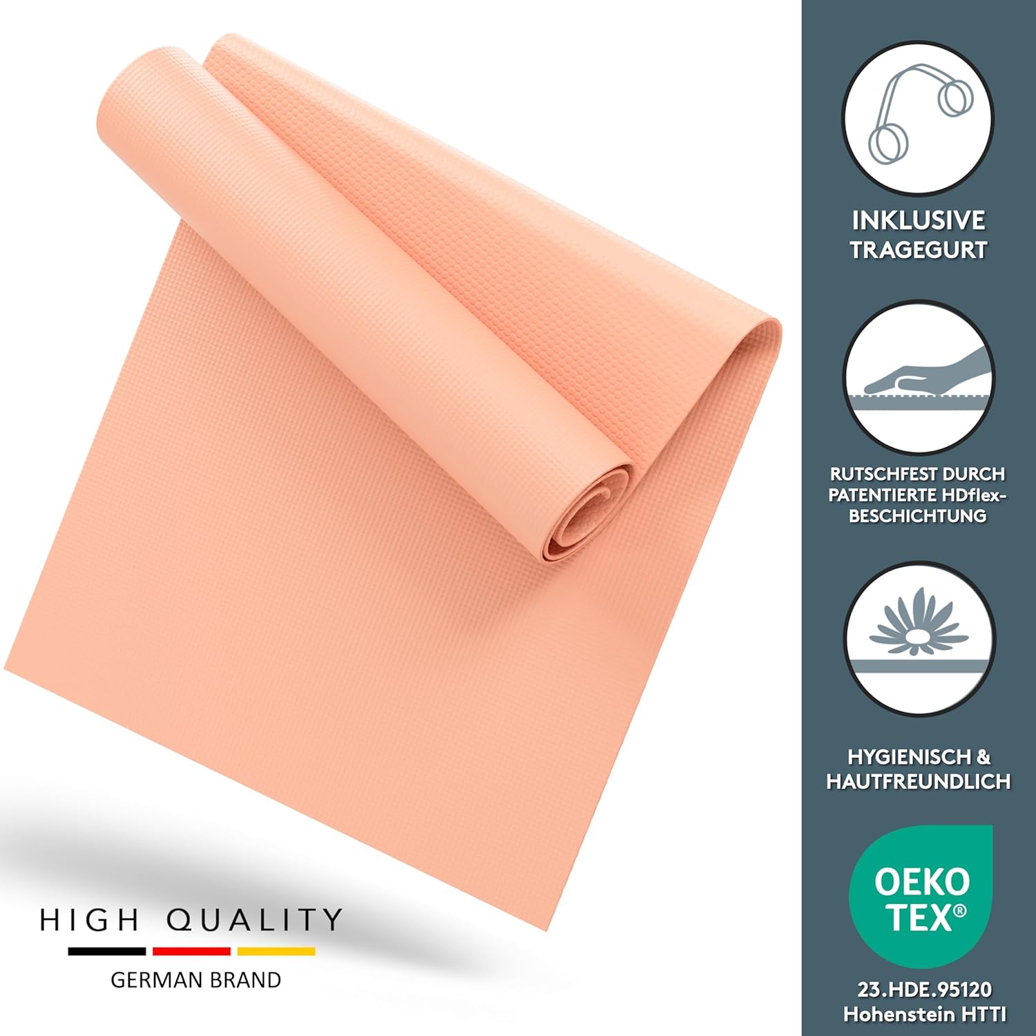 LILENO SPORTS Yogamatte (180x60cm) inkl. Tragegurt - Sport- und Yogamatte extra rutschfest in 4 mm Dicke - Gymnastikmatte und Fitnessmatte für Workout und Yoga - Sportmatte für Zuhause – Bild 6