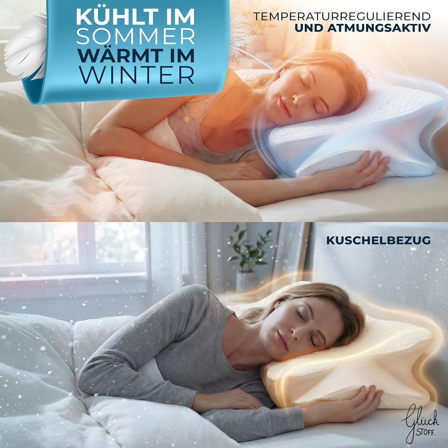 Glückstoff Ergonomisches Kissen (für alle Schlaftypen), Nackenstützkissen aus Memory-Schaum, ergonomisches Kissen, Seitenschläferkissen, weiß – Bild 5